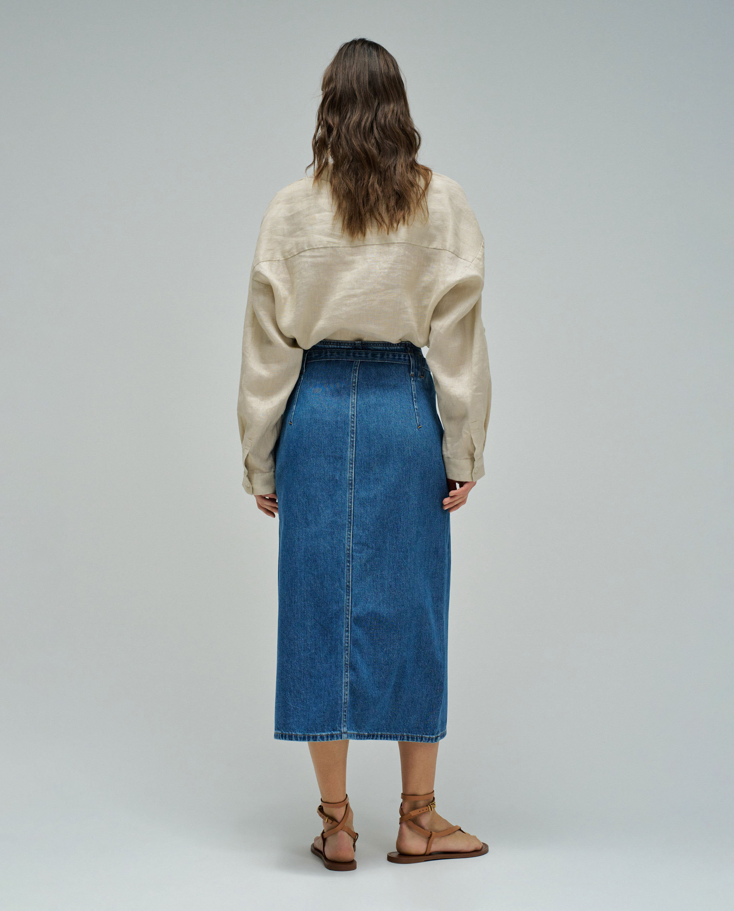 Saia Midi em Denim Azul denim-3