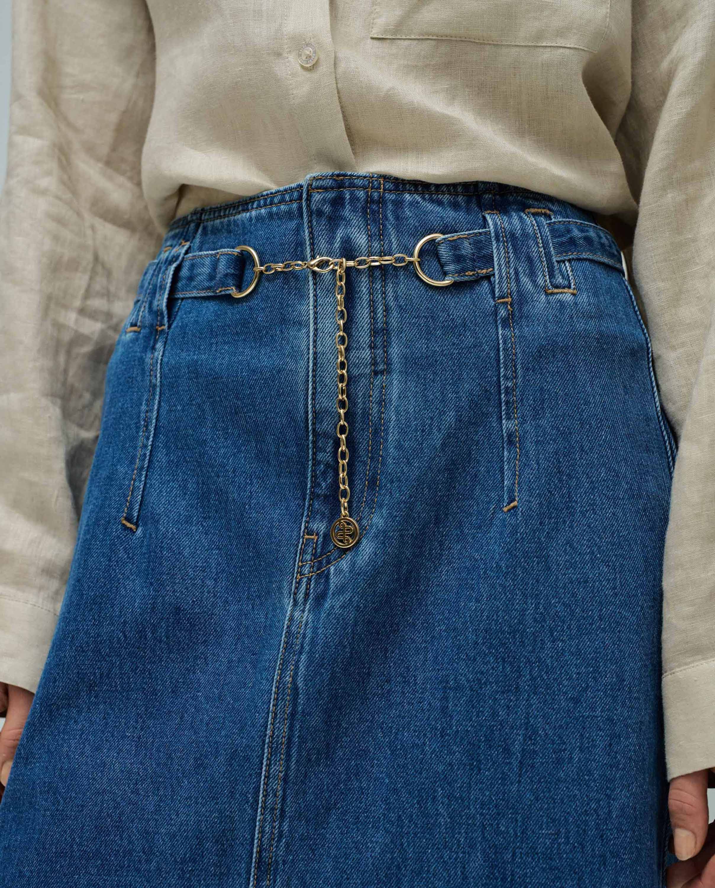 Saia Midi em Denim Azul denim-4