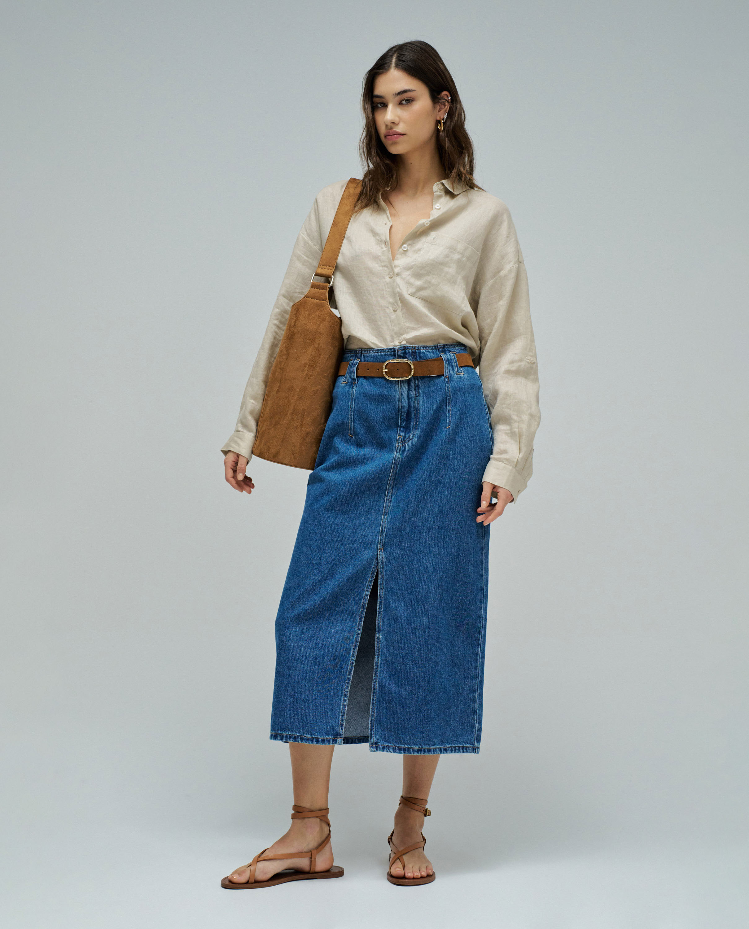 Saia Midi em Denim Azul denim-5