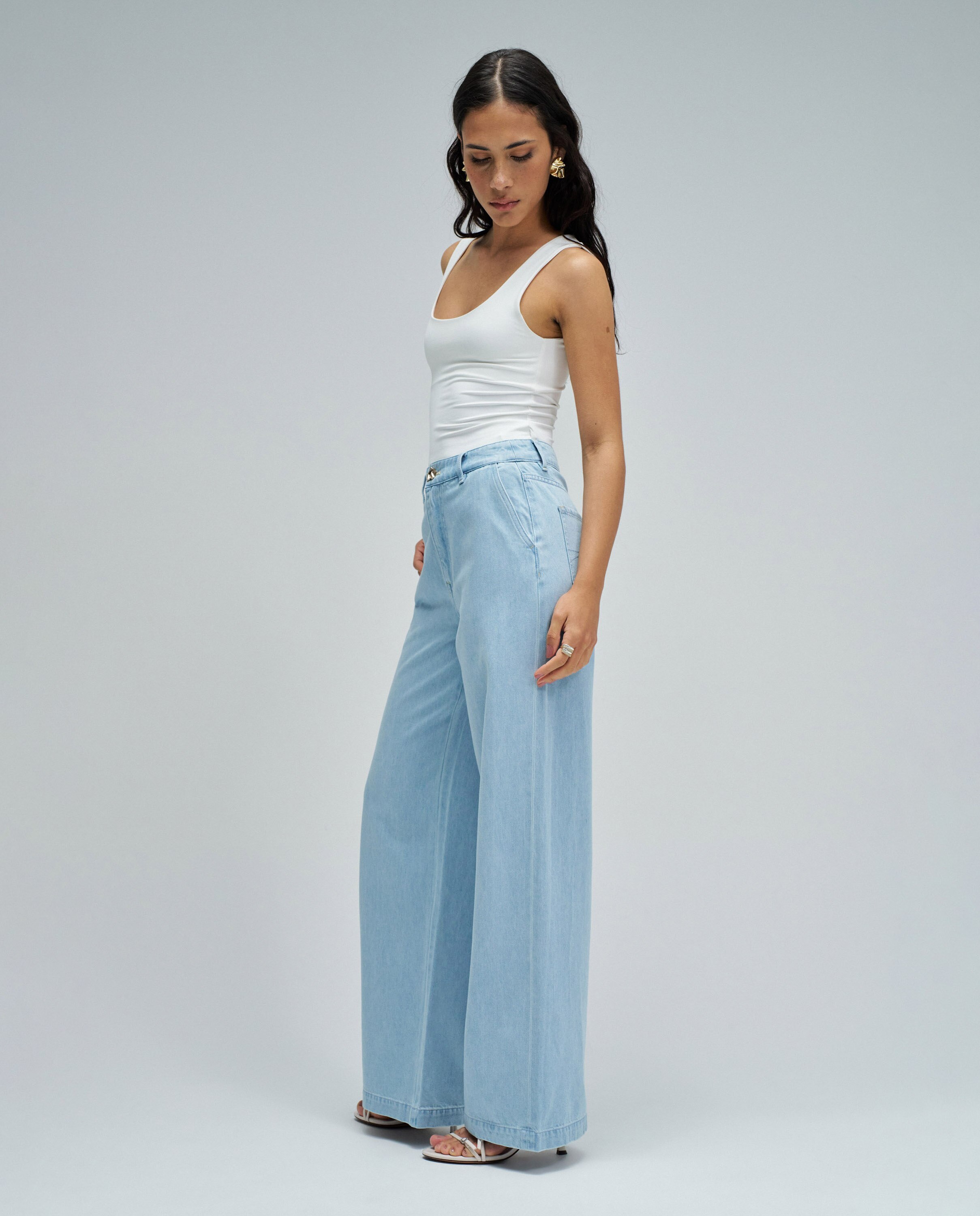 Calças Chino Wide em Lightdenim Azul-2