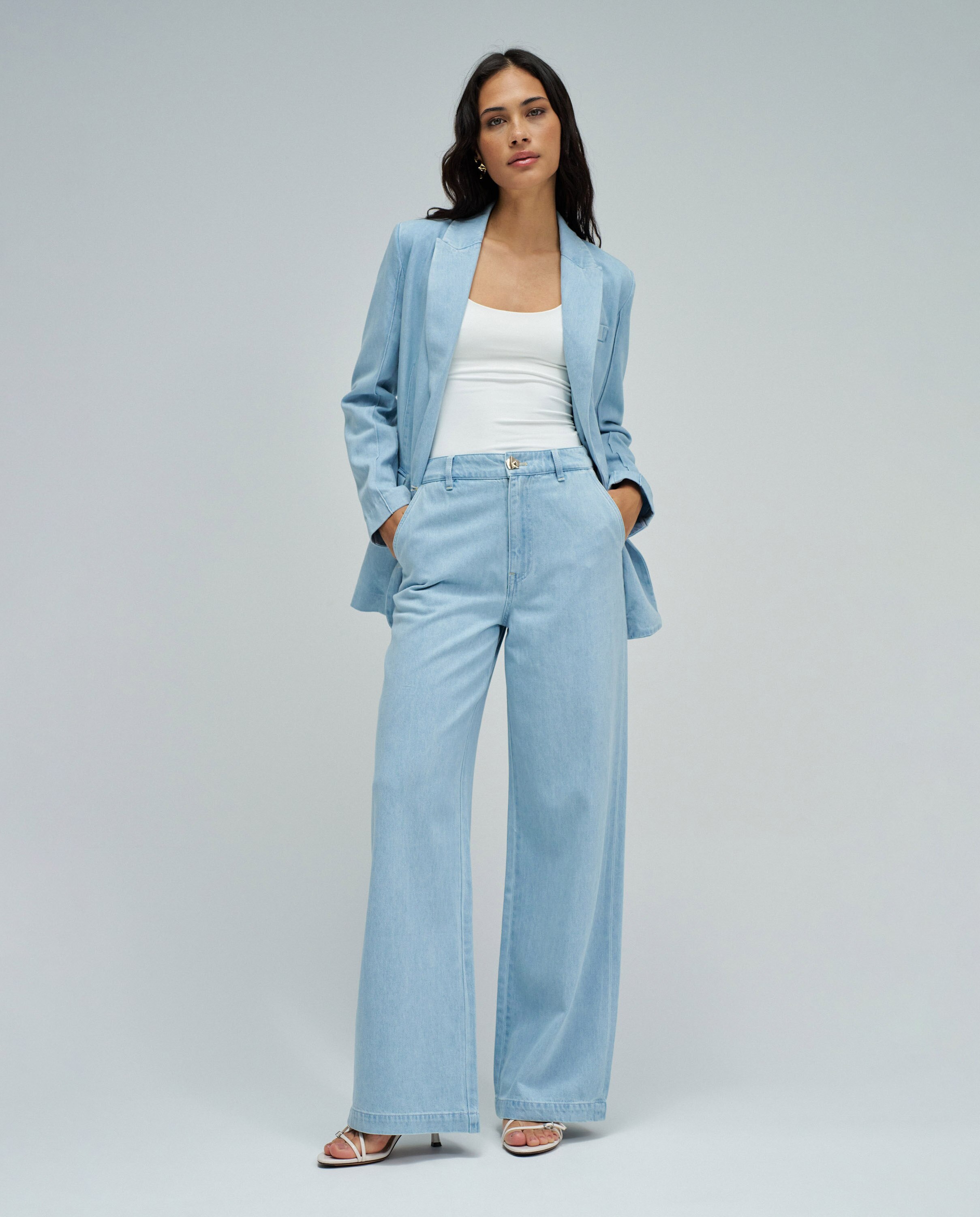 Calças Chino Wide em Lightdenim Azul-5
