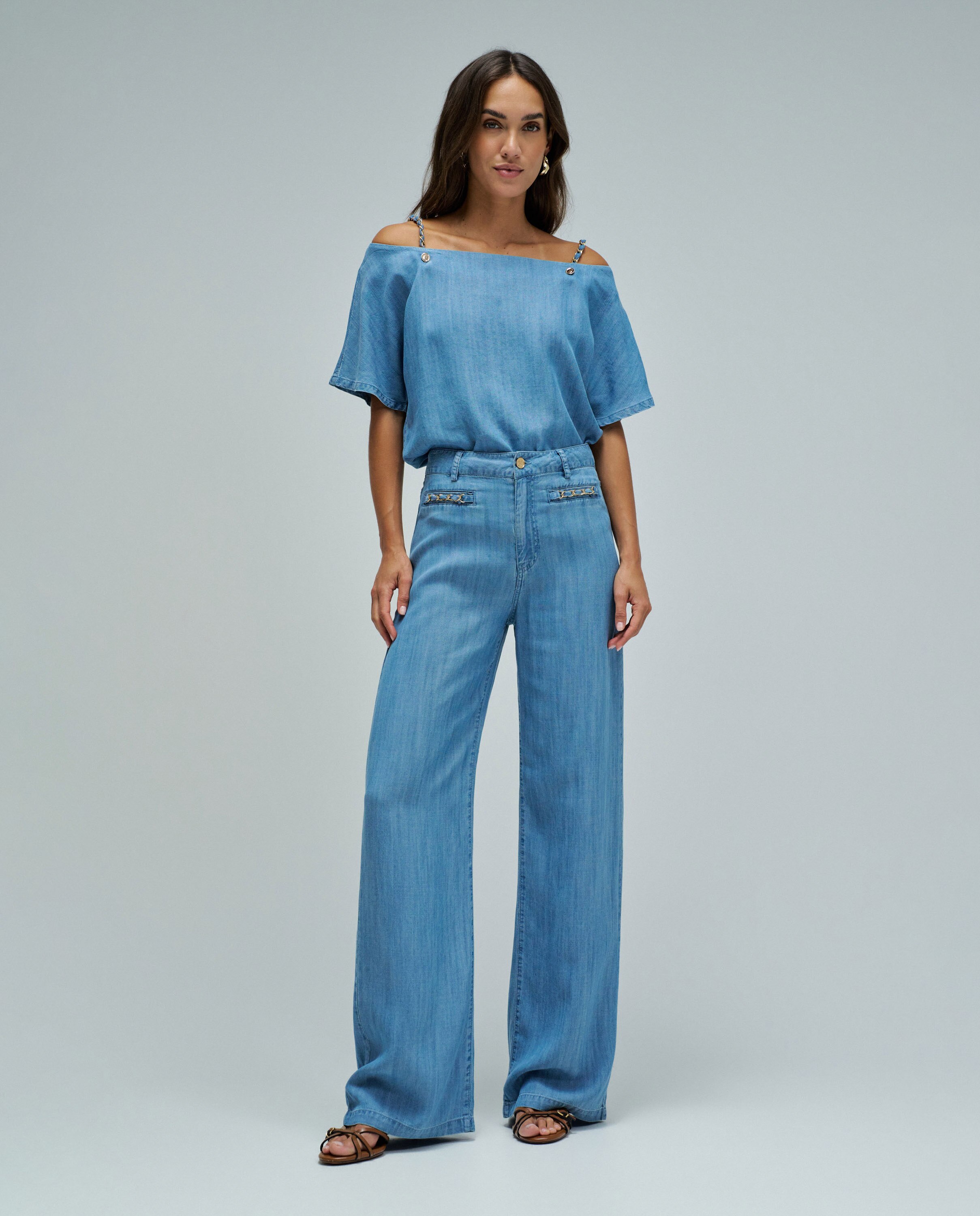 Imagem 0 de Calças em Light Denim Wide Leg