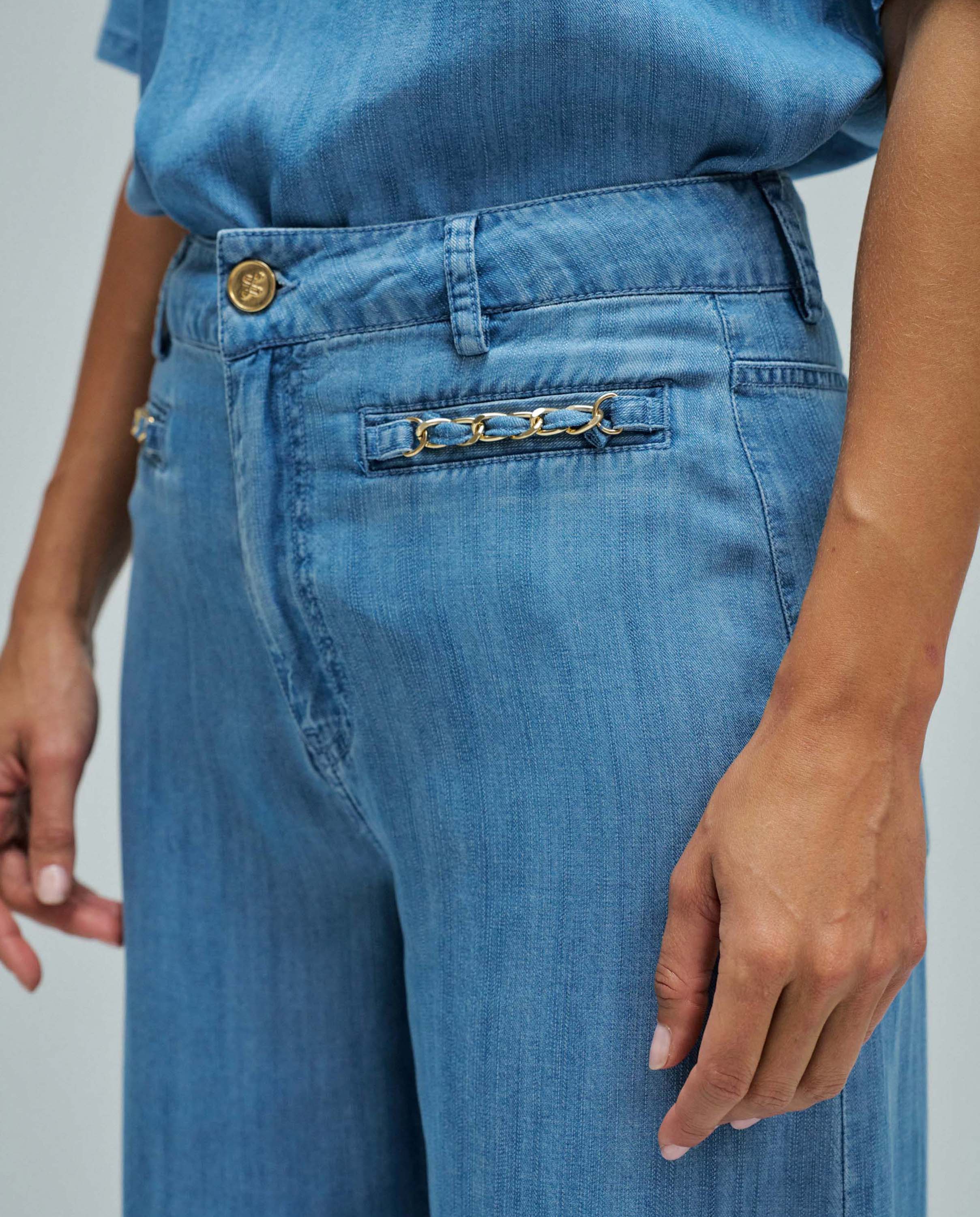 Calças em Light Denim Wide Leg Azul-4