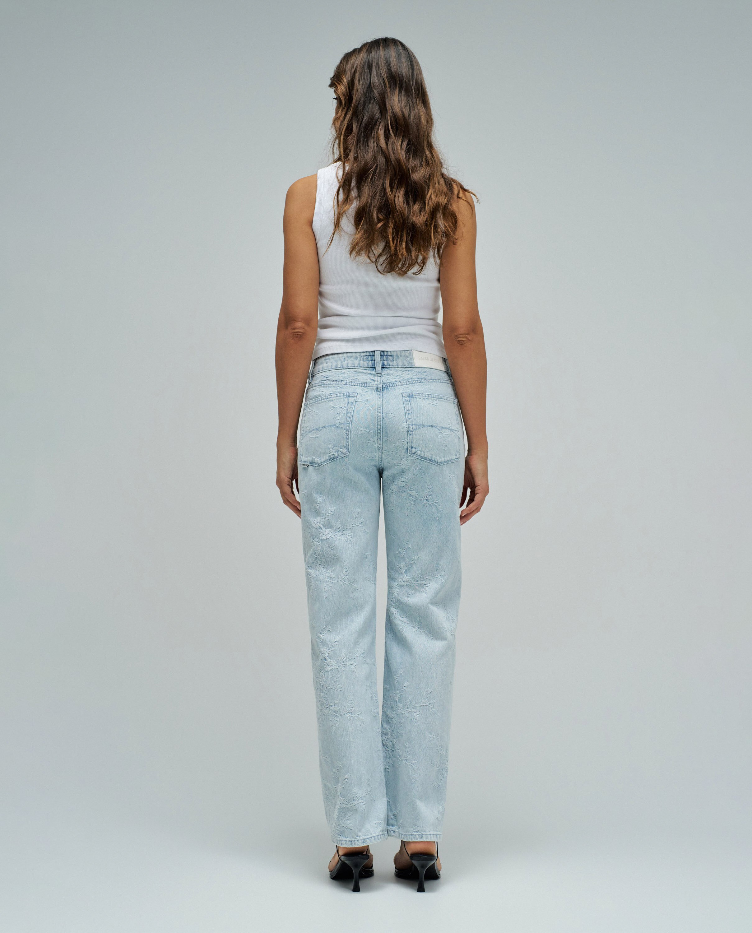 Jeans Straight Fit com Jacquard Azul-3