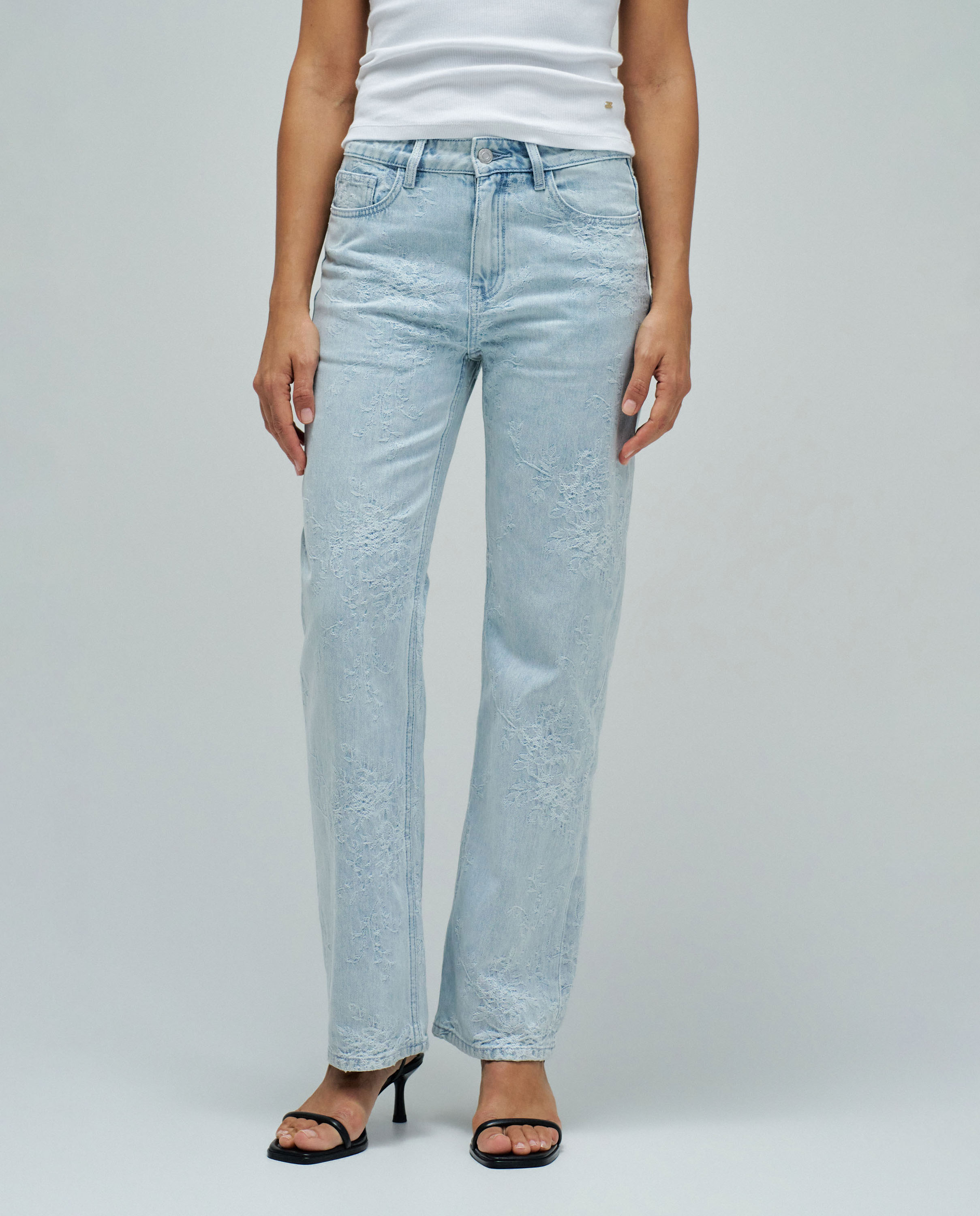 Jeans Straight Fit com Jacquard Azul-5