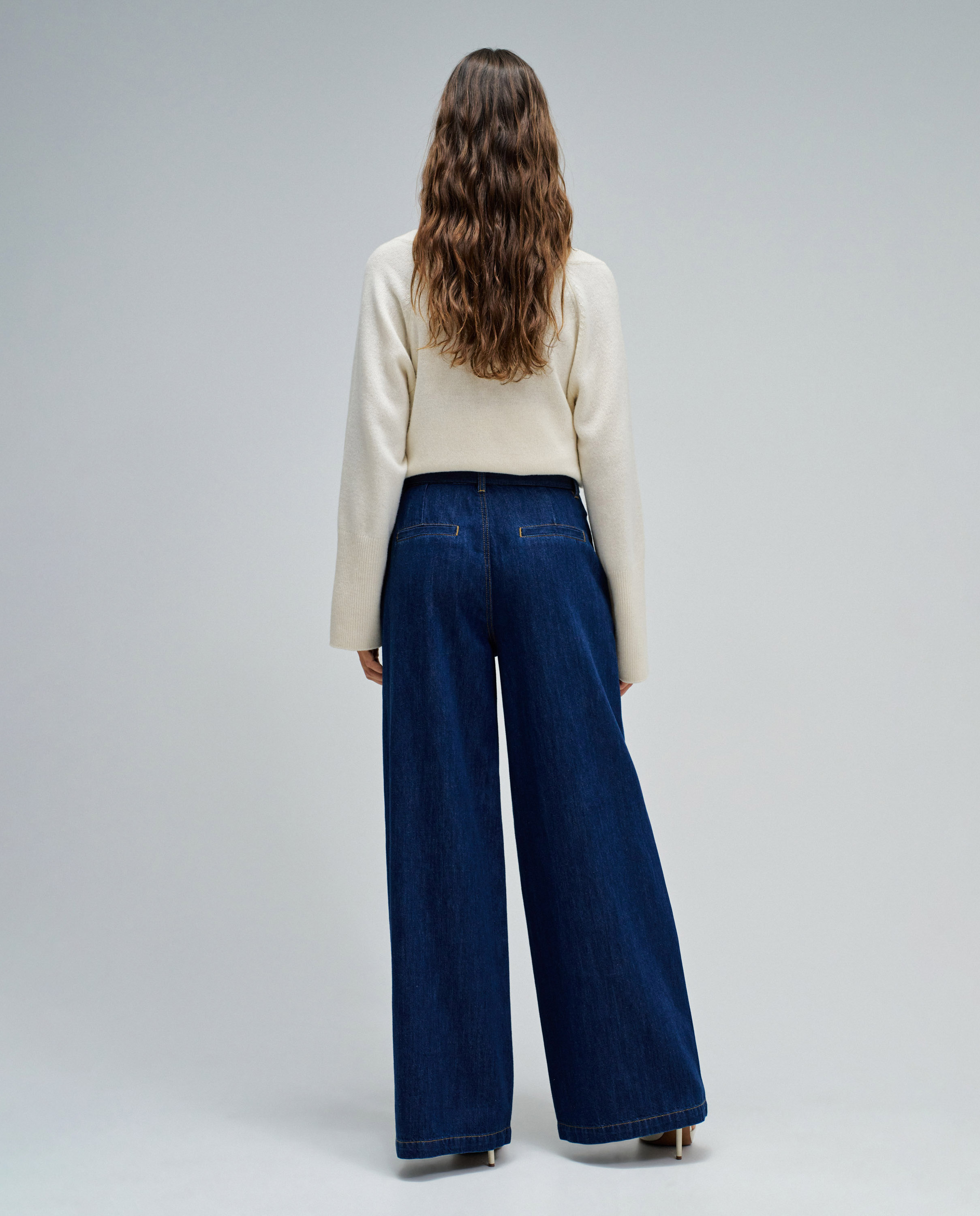 Calças Largas com Perna Wide Azul denim-3