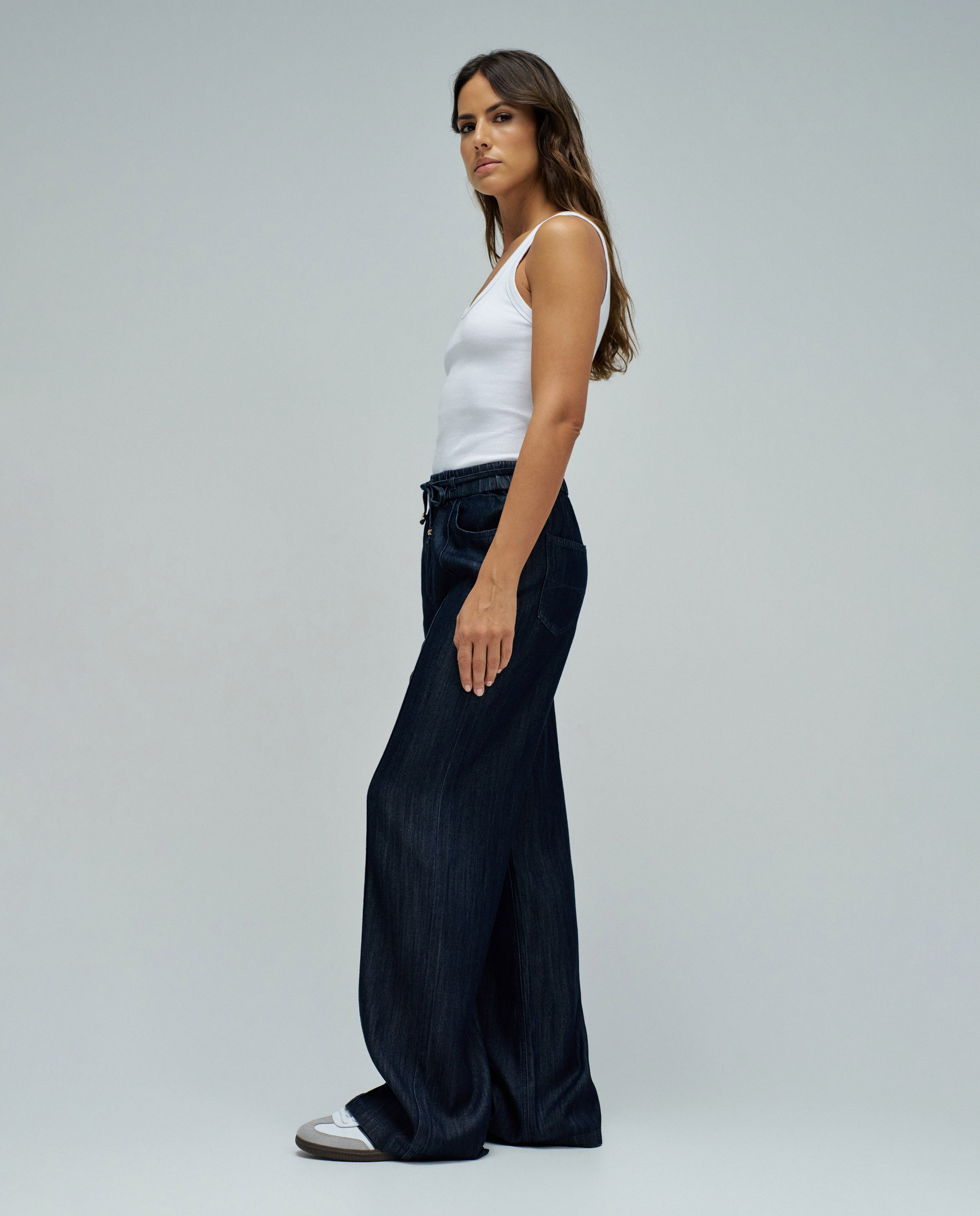 Calças Joggers com Perna Wide em Lightdenim Azul-2