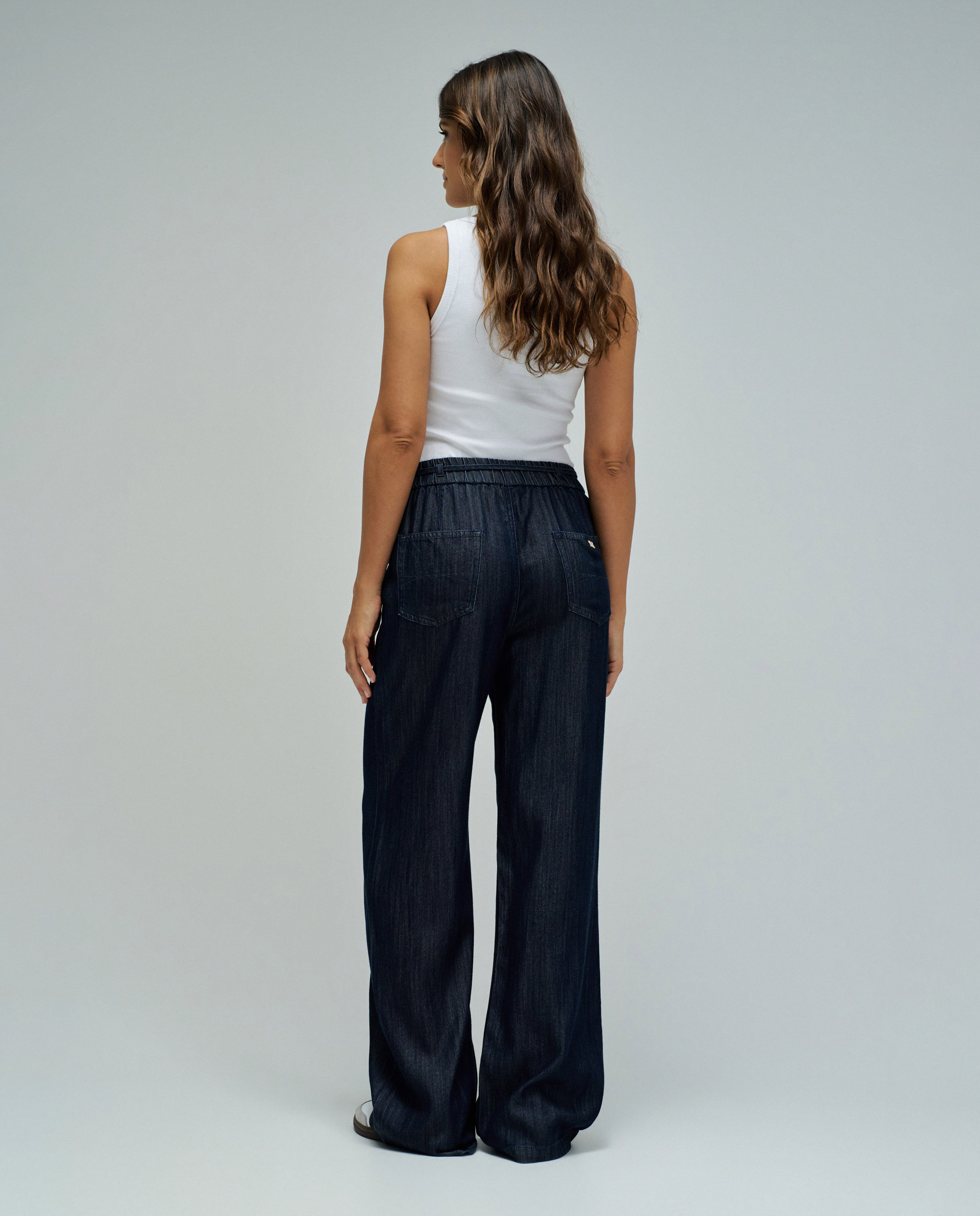 Calças Joggers com Perna Wide em Lightdenim Azul-3