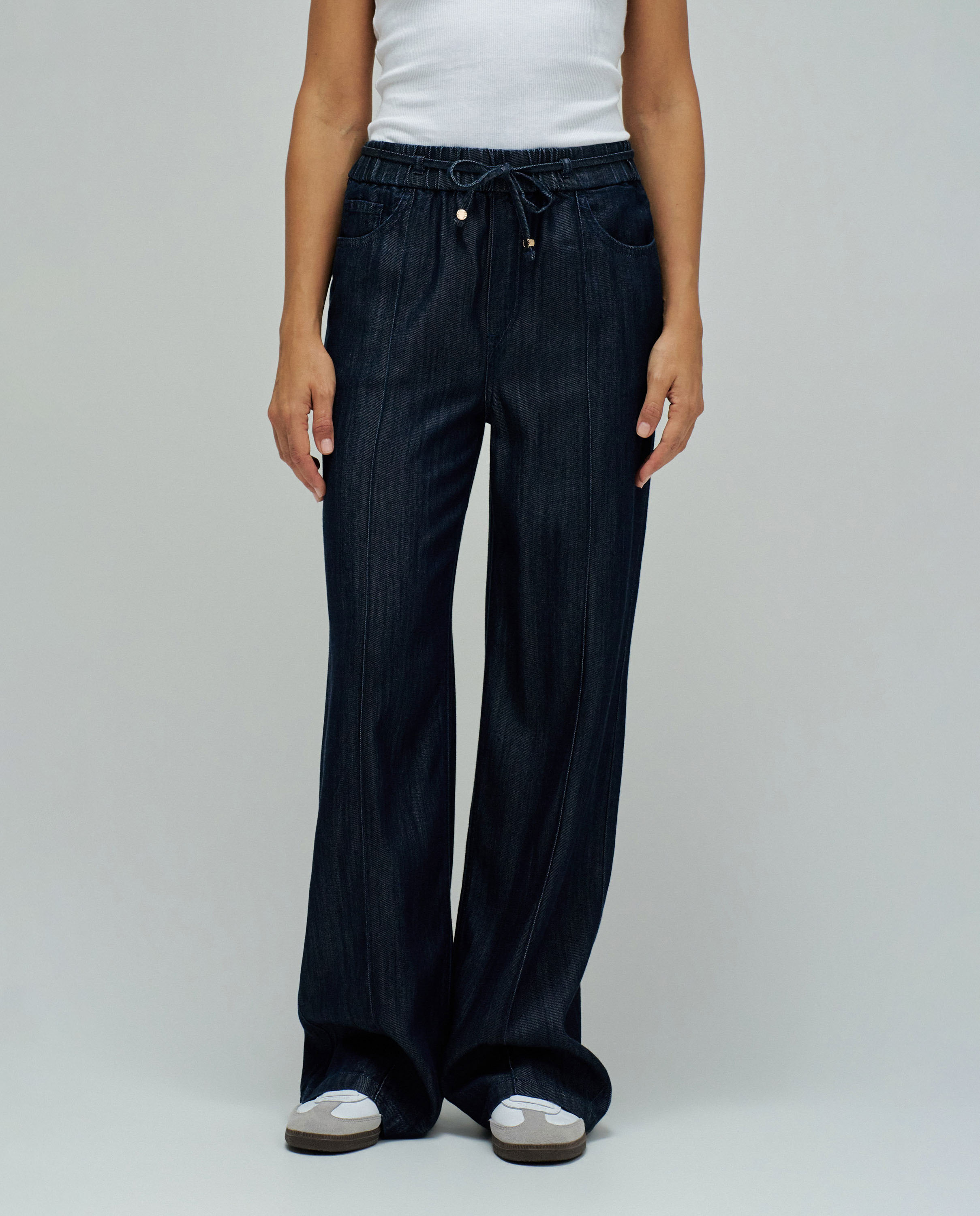 Calças Joggers com Perna Wide em Lightdenim Azul-5