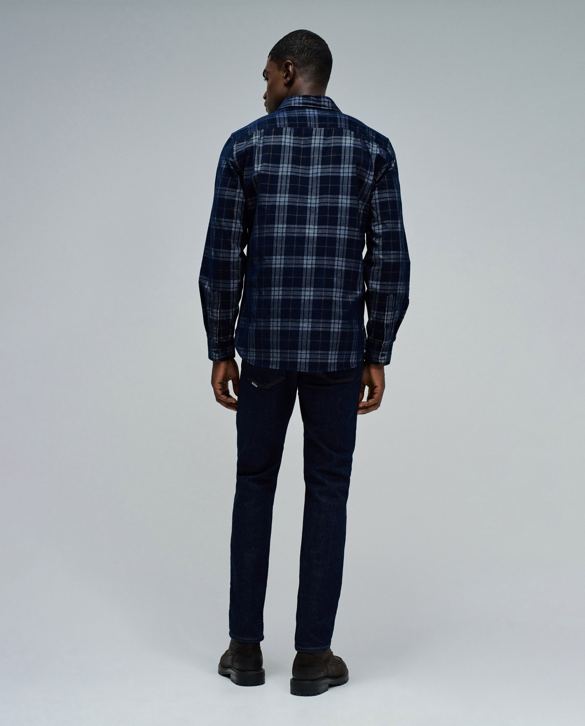Camisa de Bombazina Azul / Cinzento-3