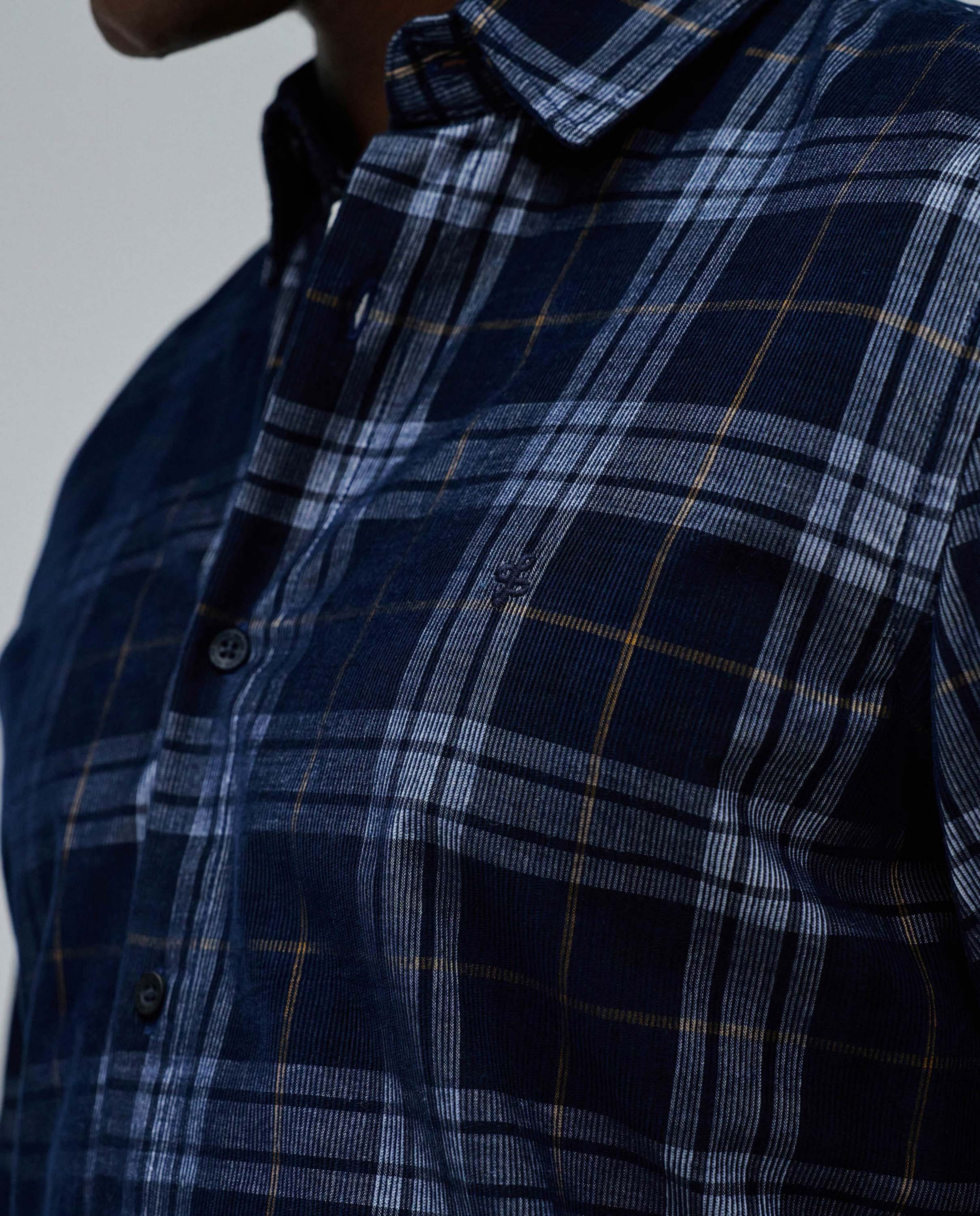 Camisa de Bombazina Azul / Cinzento-4