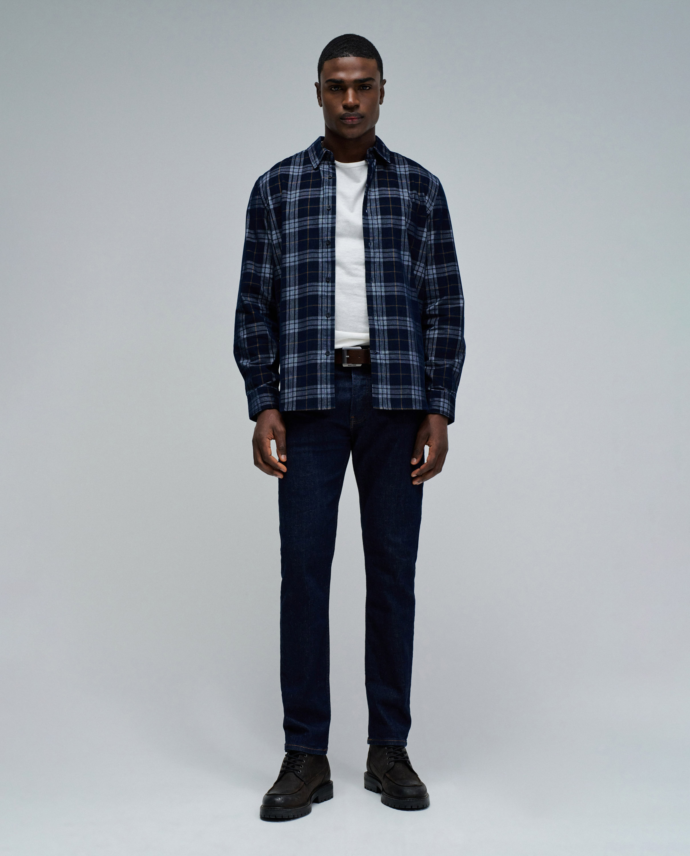Camisa de Bombazina Azul / Cinzento-5