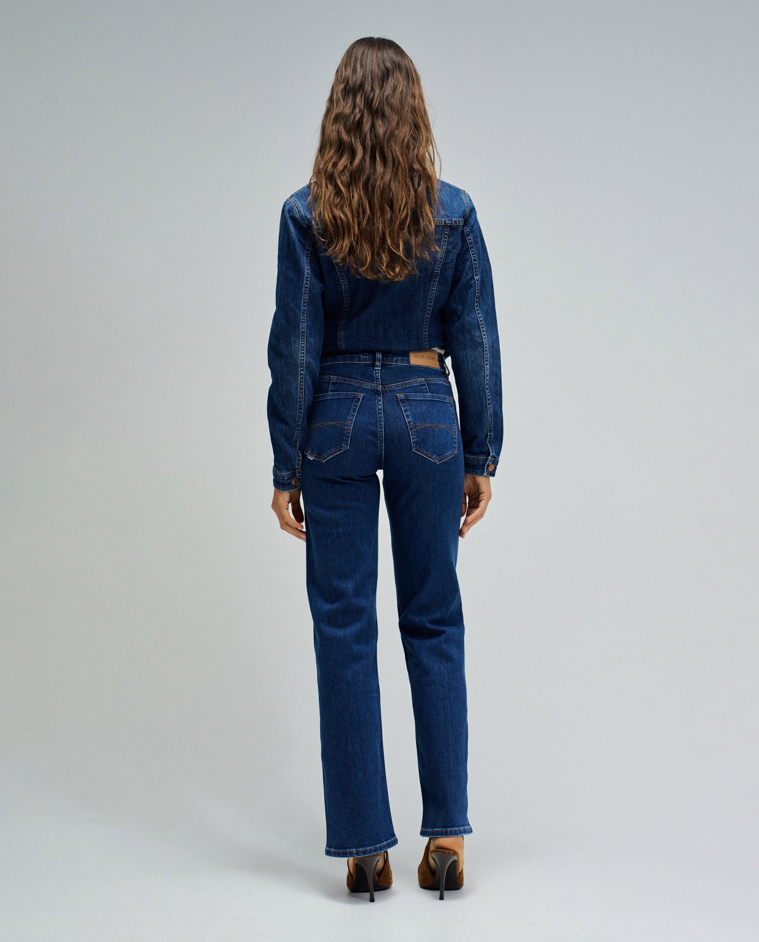 Jeans True Straight de Cintura Subida Azul-3