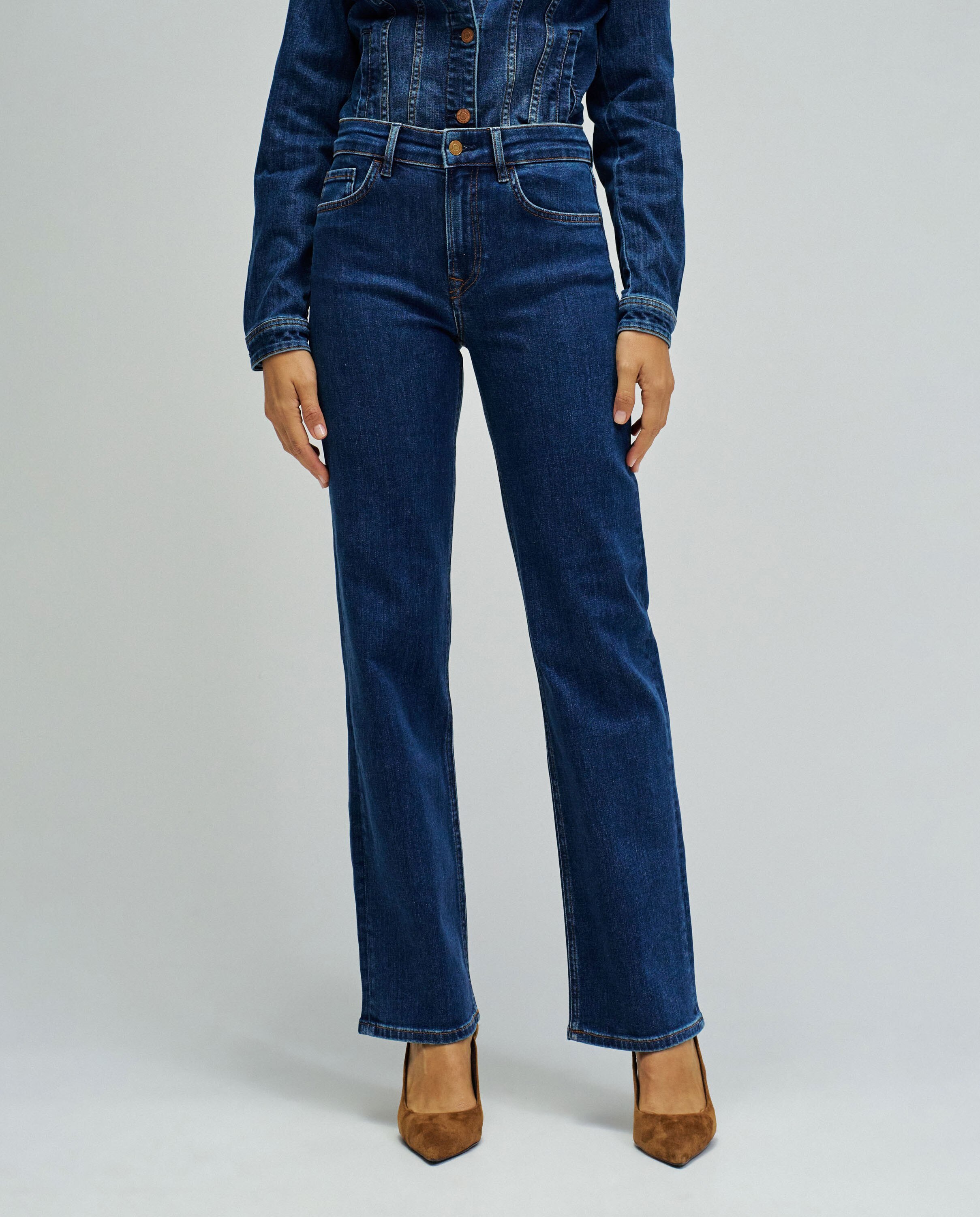 Jeans True Straight de Cintura Subida Azul-5