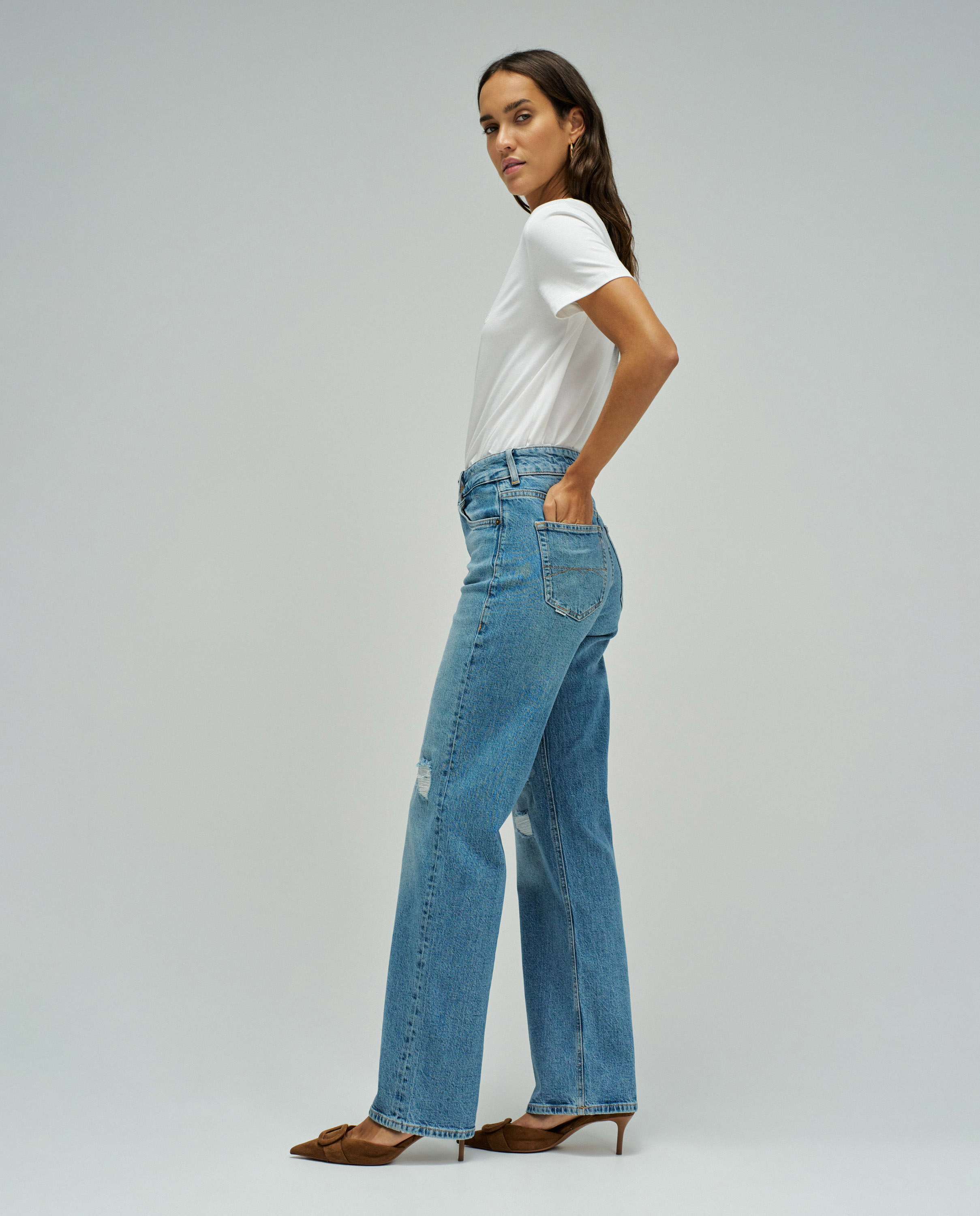 Jeans True Straight com Corte a Direito Azul denim-2
