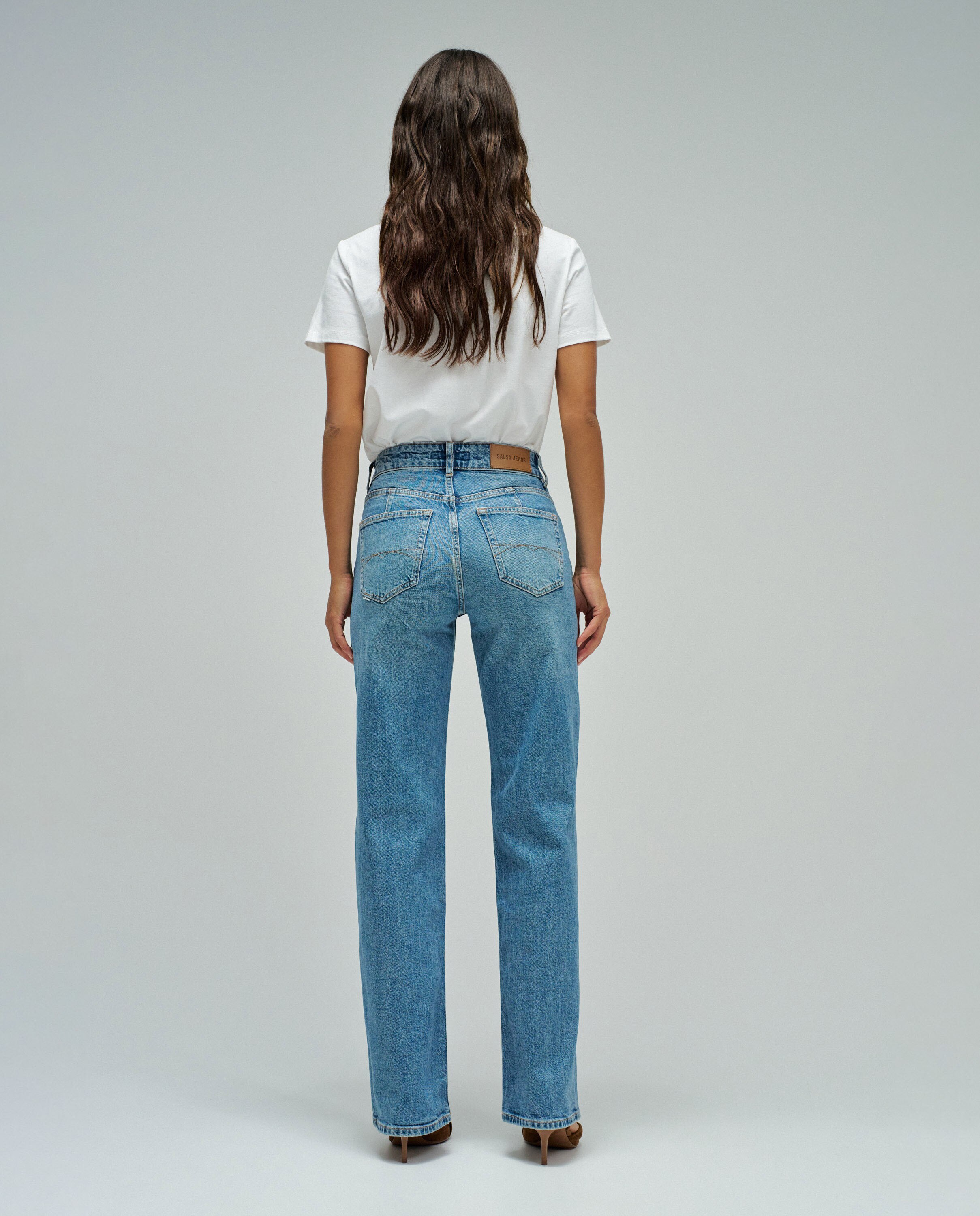 Jeans True Straight com Corte a Direito Azul denim-3