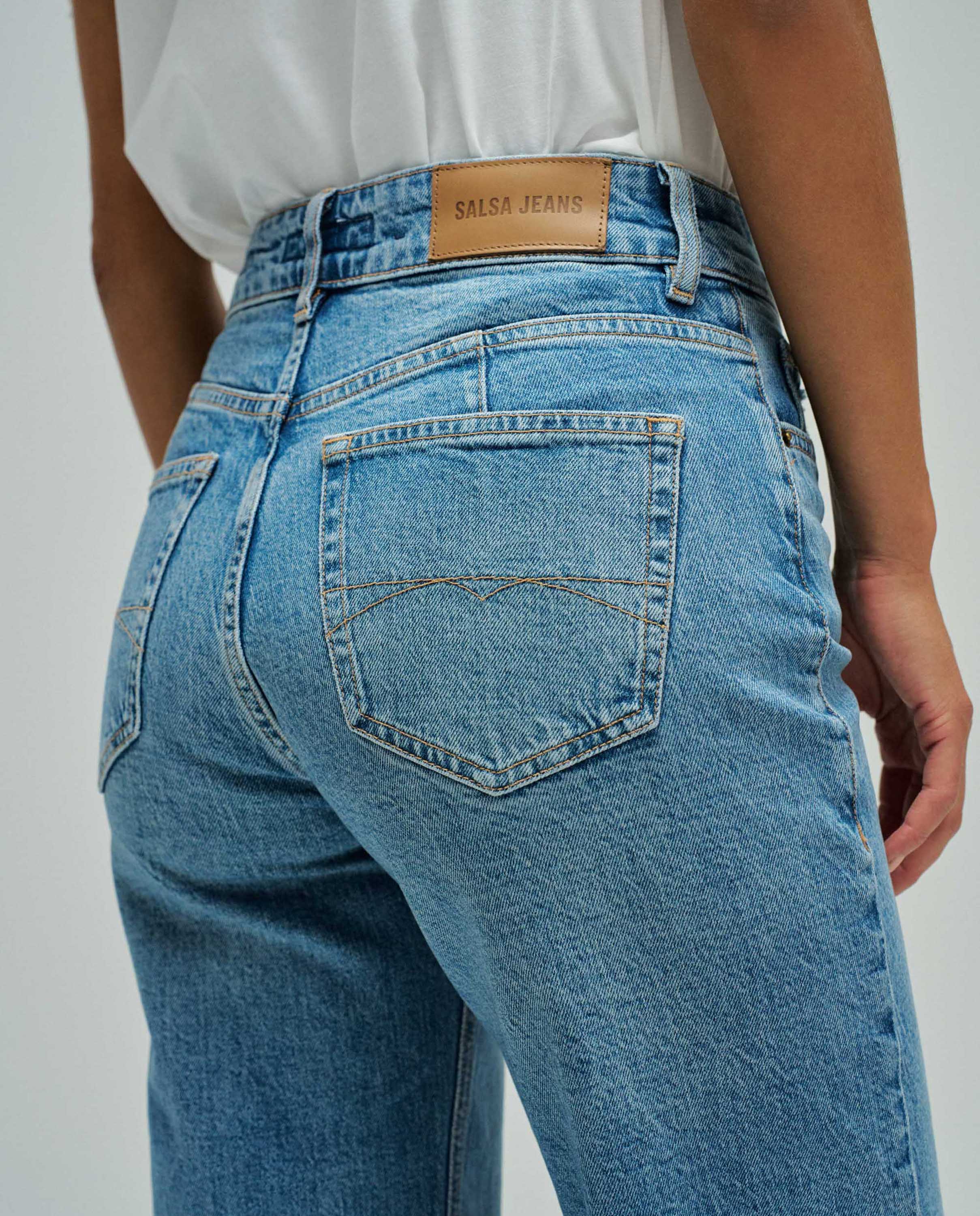 Jeans True Straight com Corte a Direito Azul denim-4