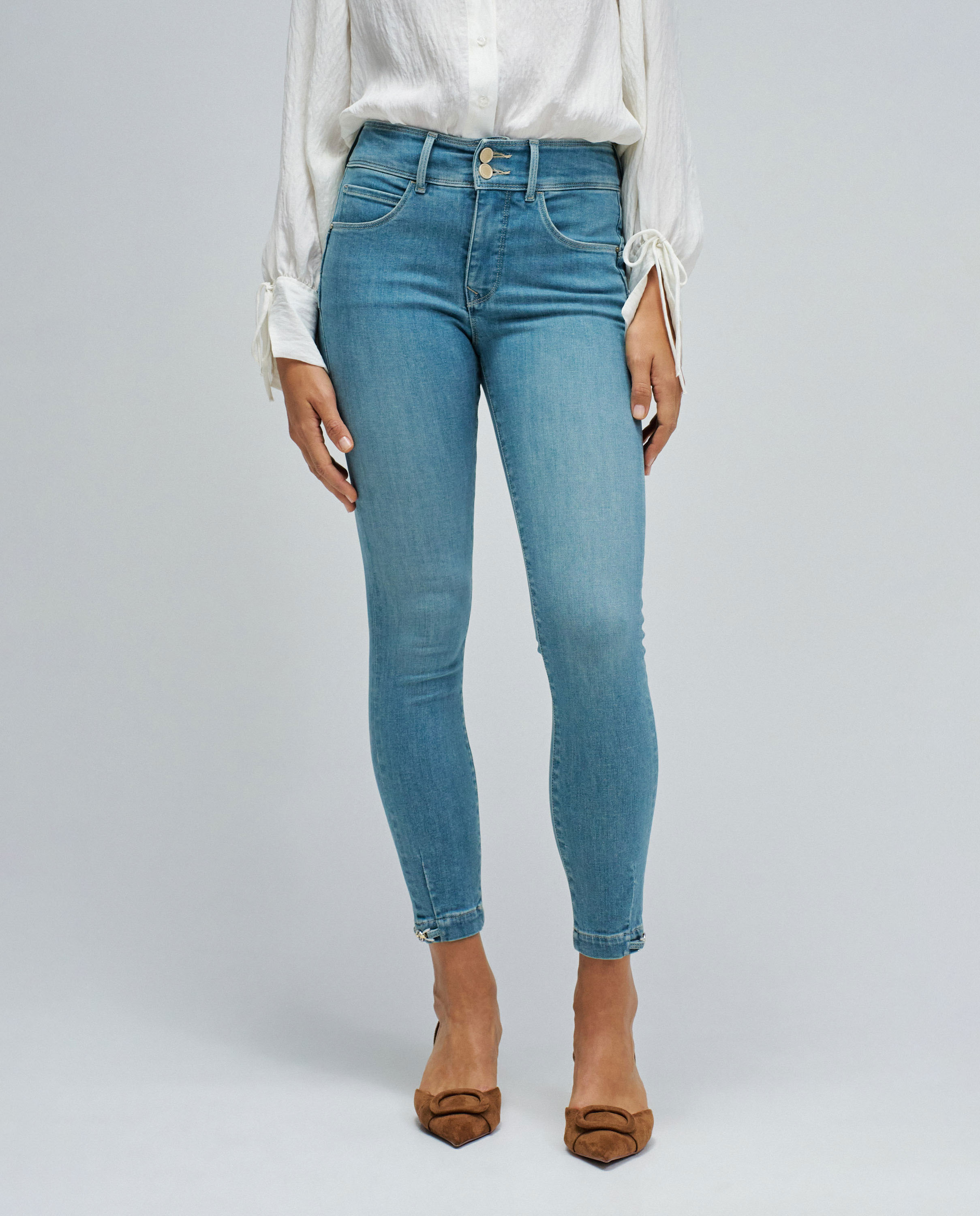 Jeans Straight Secret Push In Cropped Skinny Azul-5