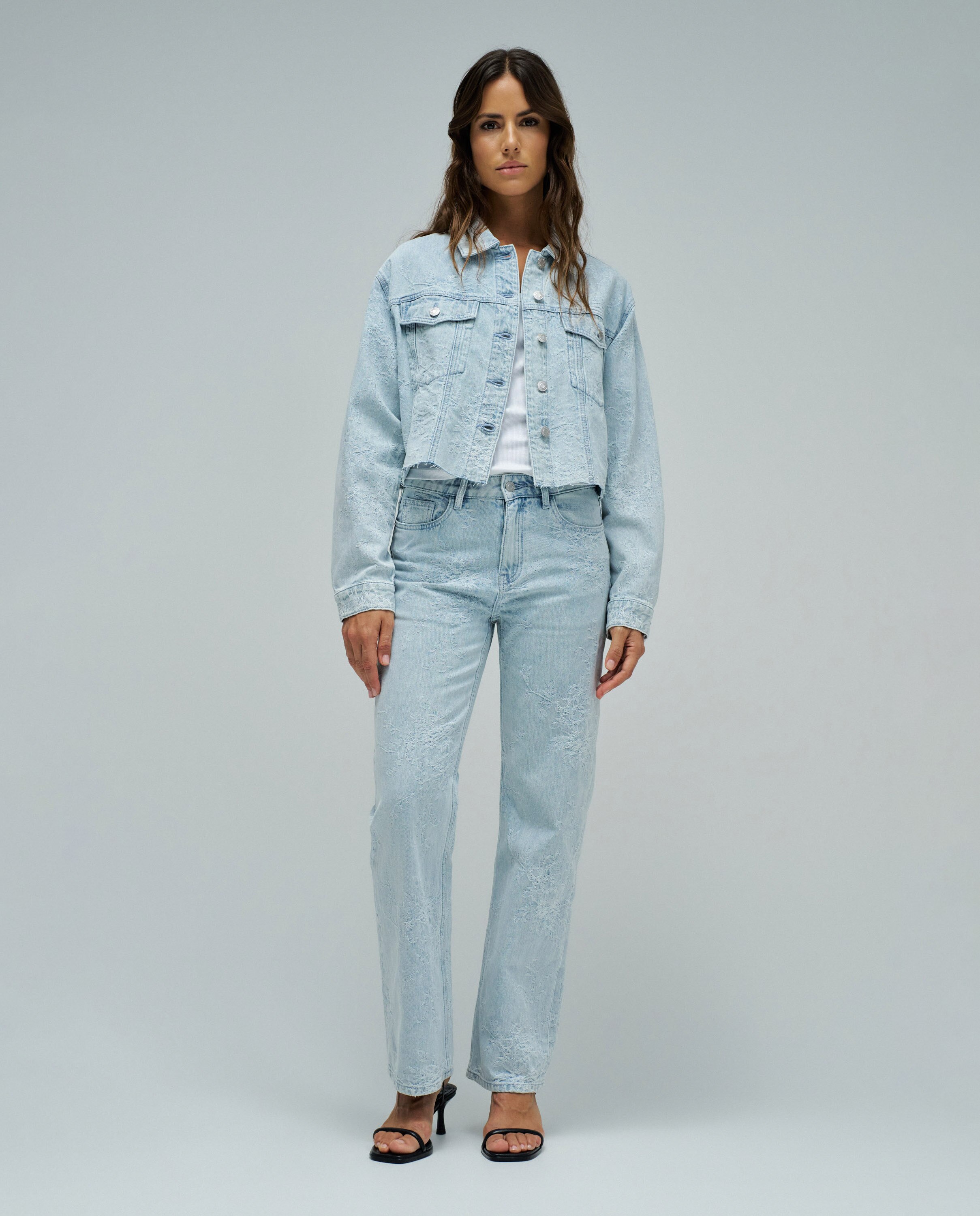 Blusão em Denim com Jacquard Azul-5