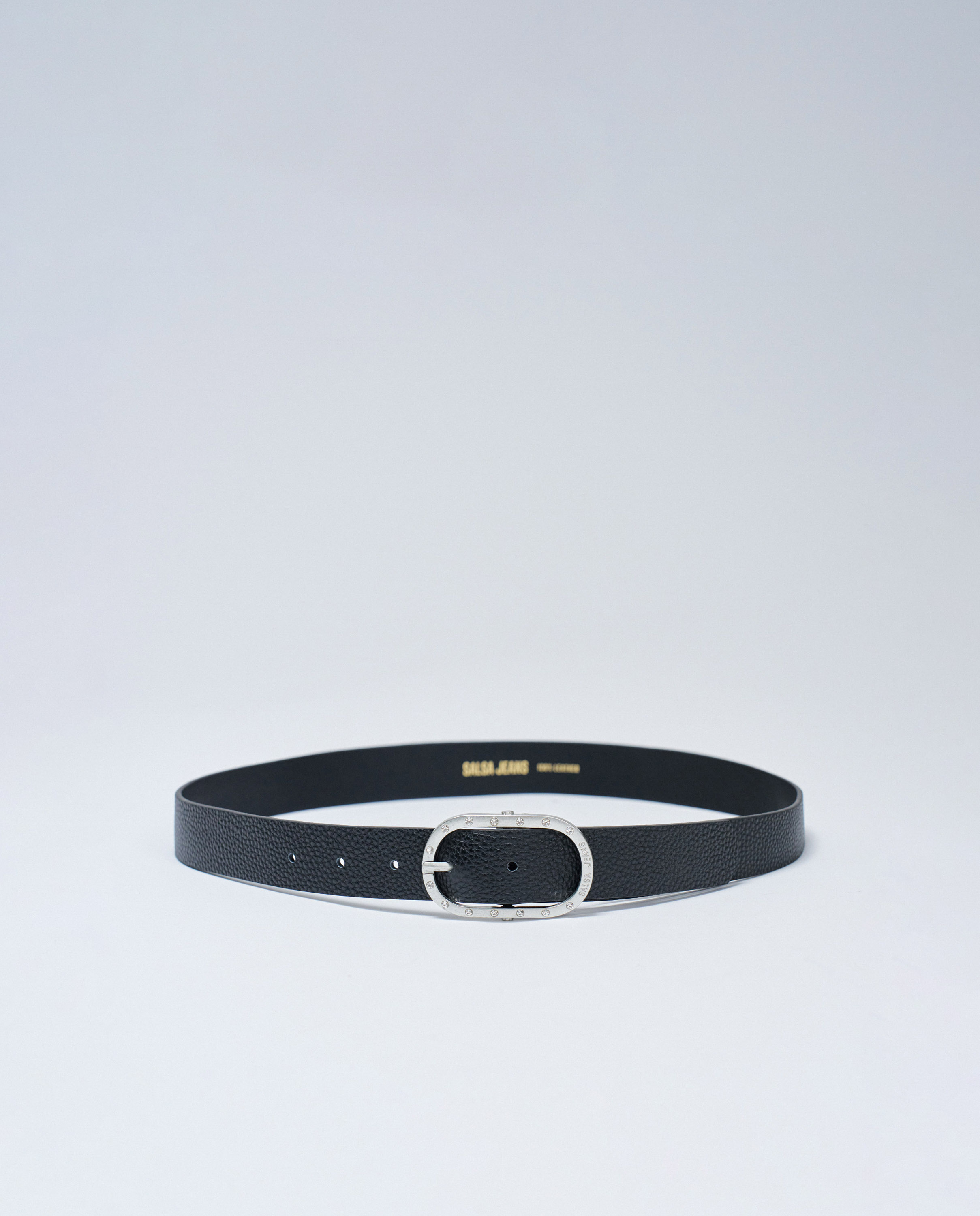 Imagem 0 de Cinto de Couro com Fivela Prateada com Logo