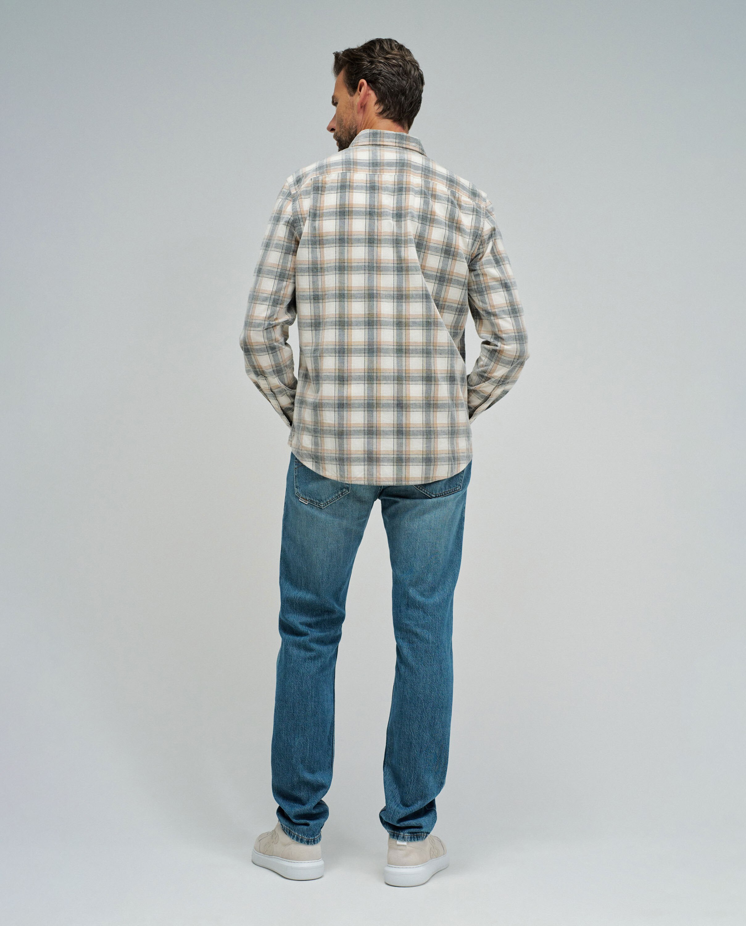 Camisa de Bombazina Aos Quadrados Natural-3