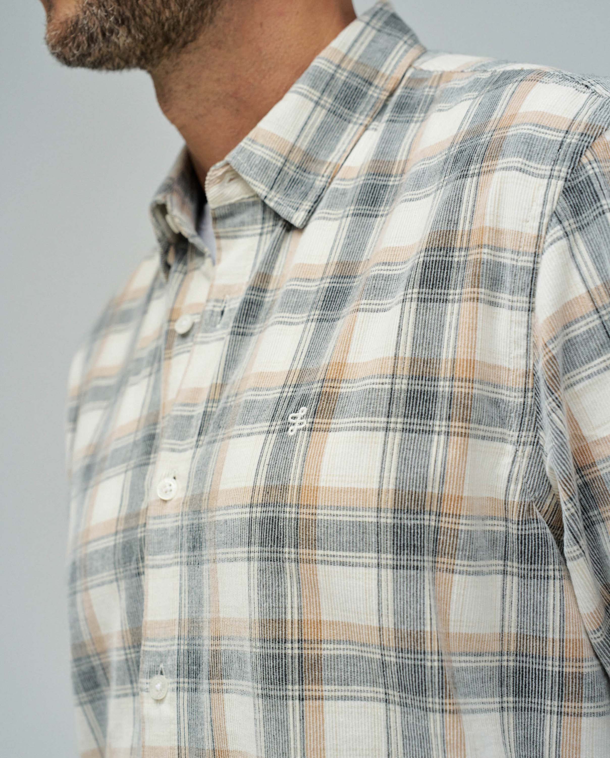 Camisa de Bombazina Aos Quadrados Natural-4