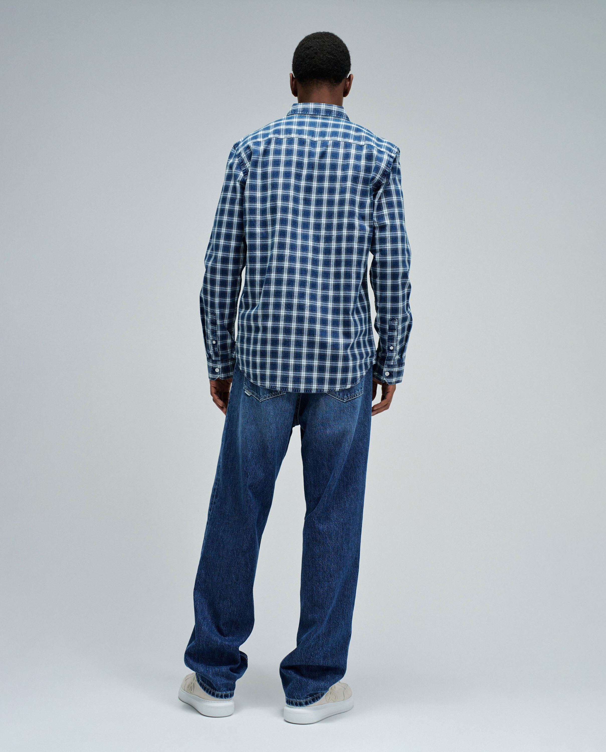Camisa com Estampado Aos Quadrados Azul-marinho-3