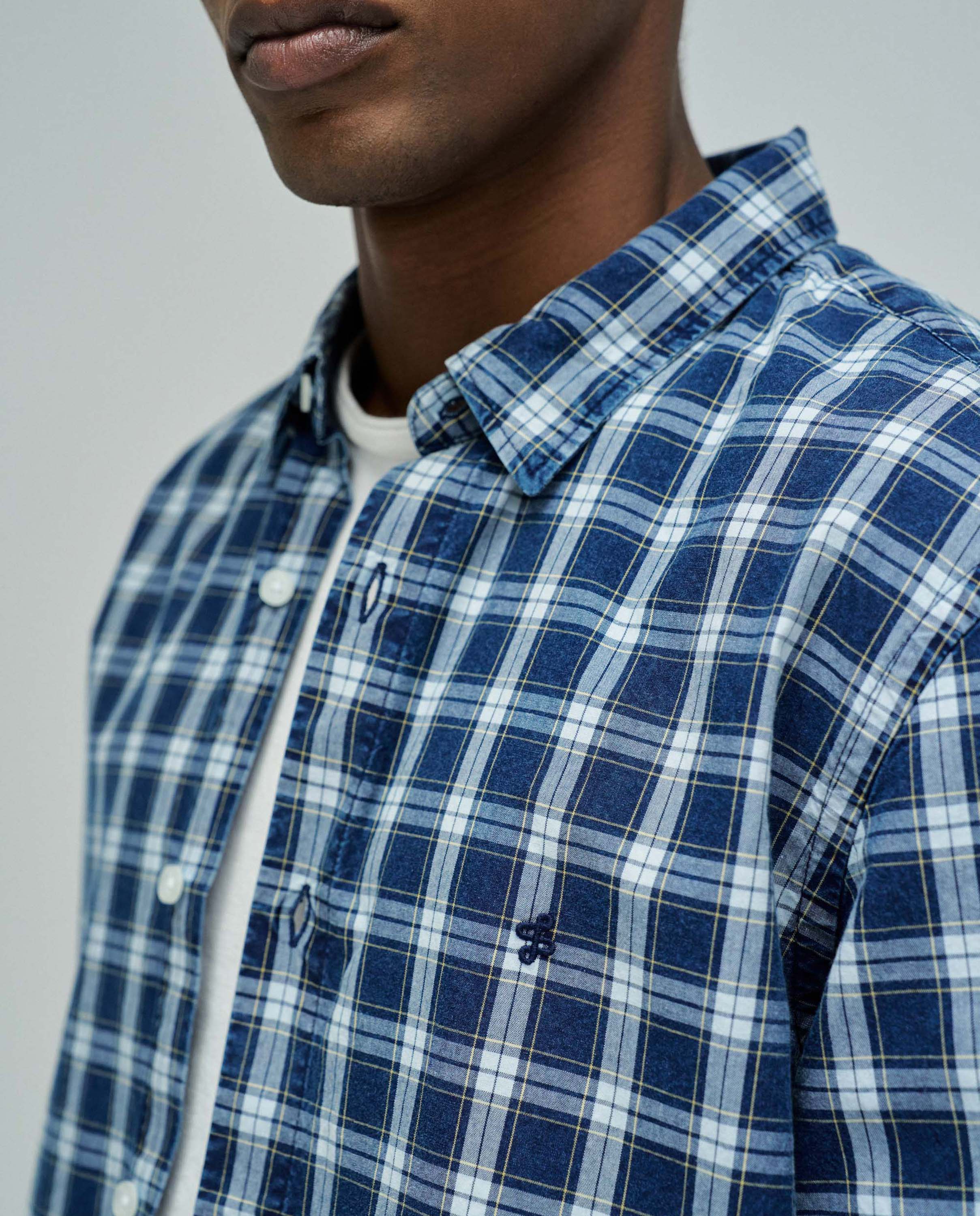 Camisa com Estampado Aos Quadrados Azul-marinho-4
