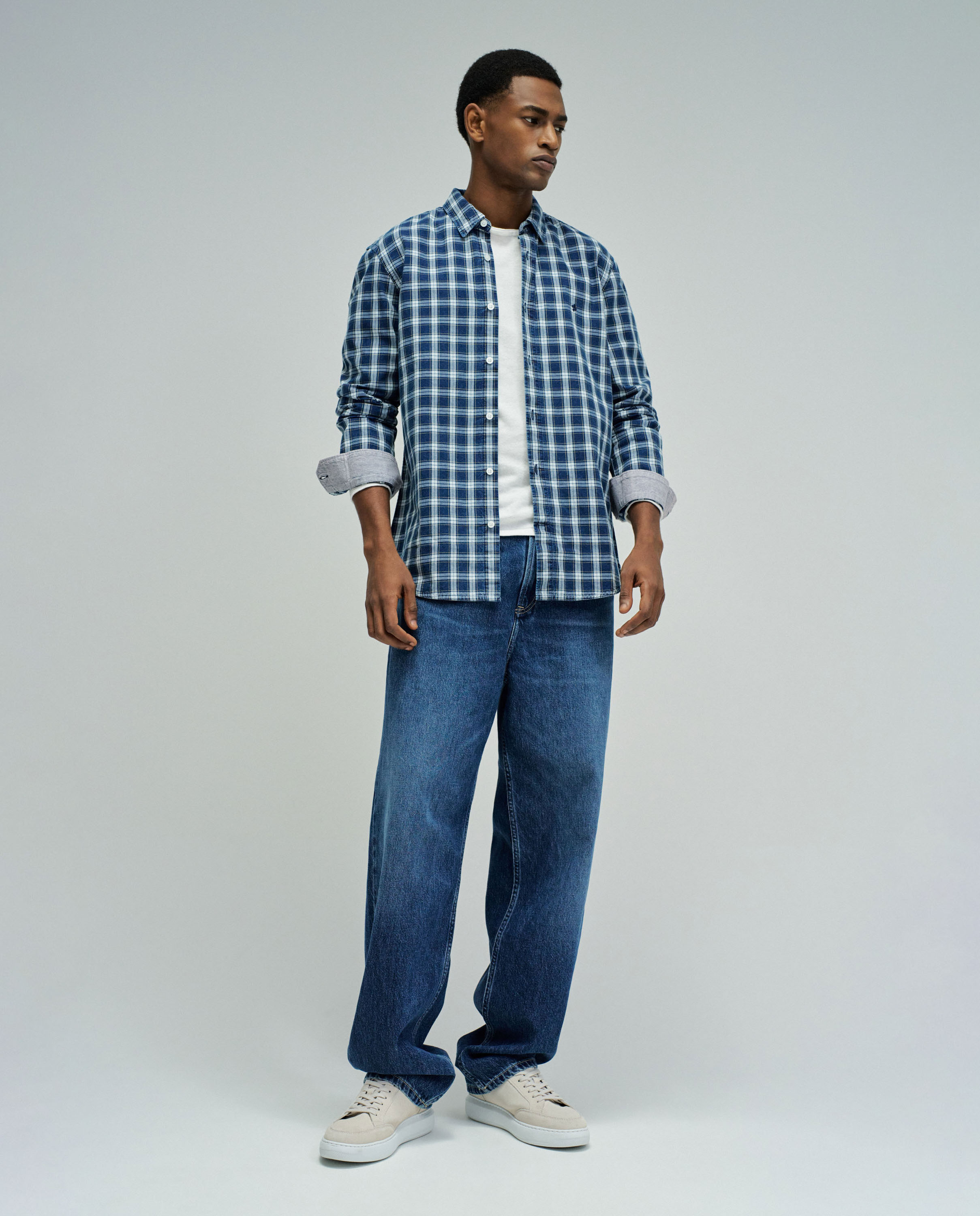 Camisa com Estampado Aos Quadrados Azul-marinho-5