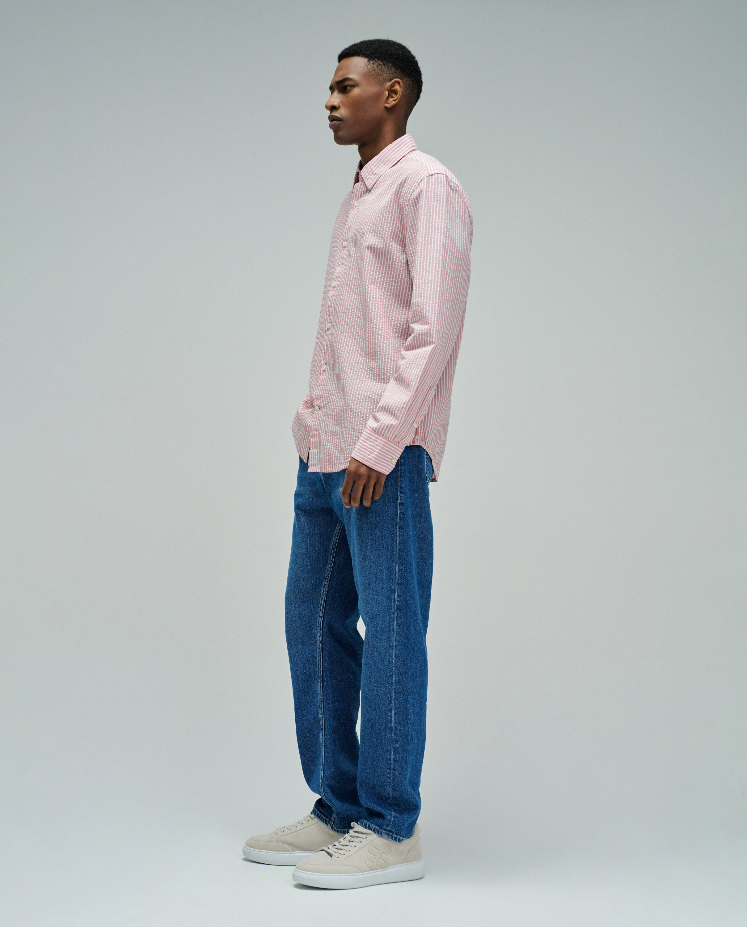 Camisa Às Riscas em Algodão Rosa-2