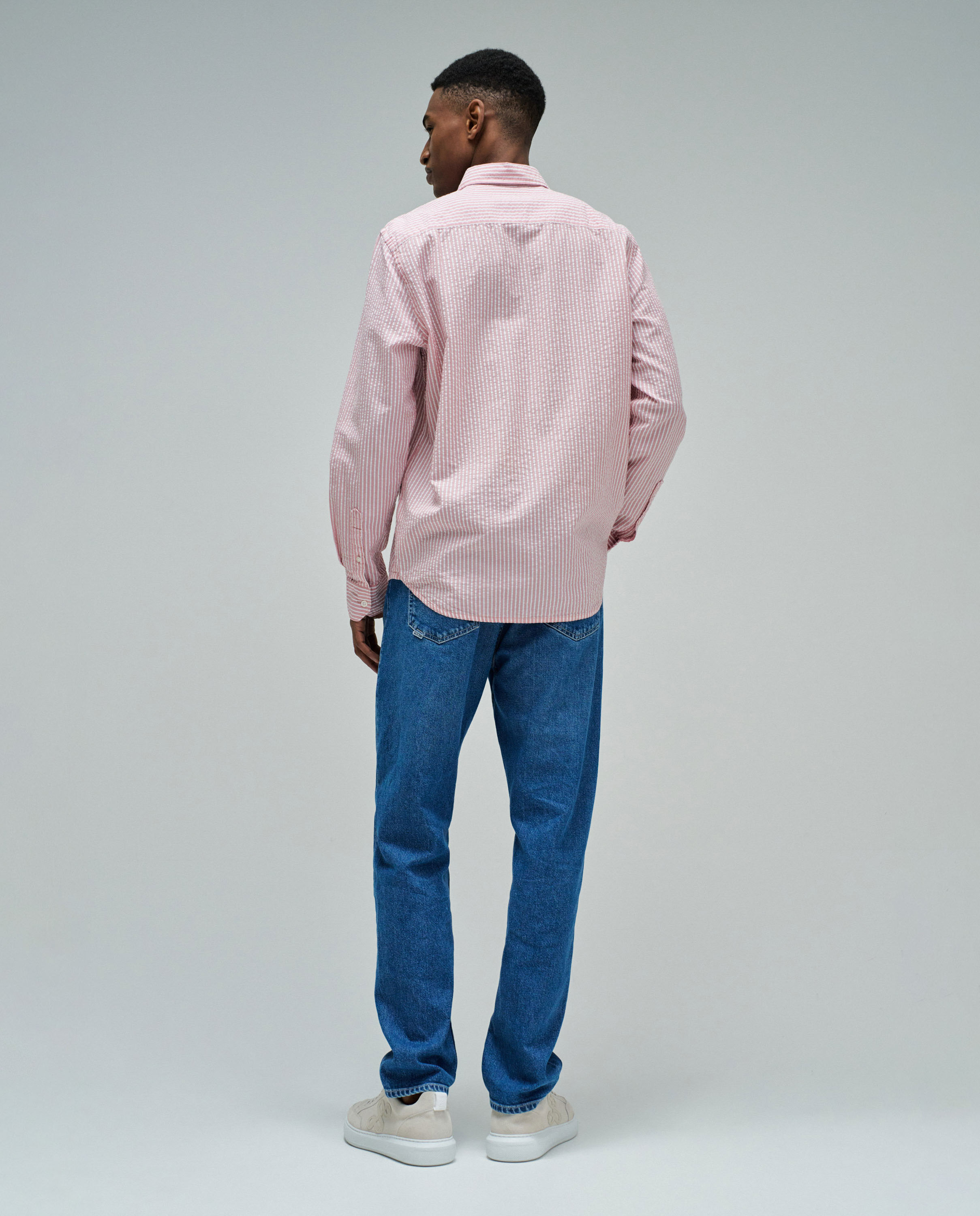 Camisa Às Riscas em Algodão Rosa-3