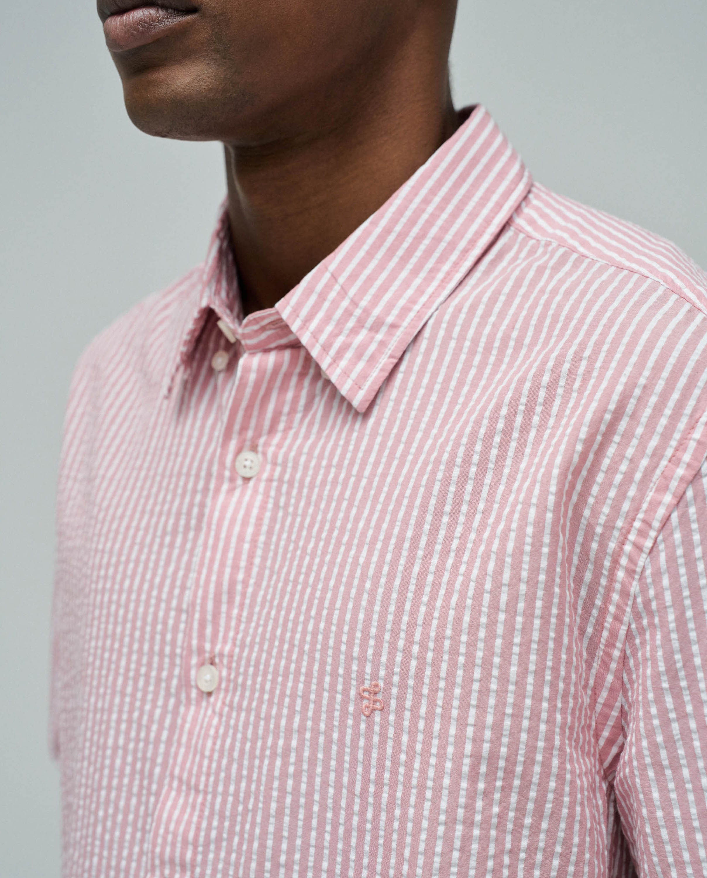 Camisa Às Riscas em Algodão Rosa-4