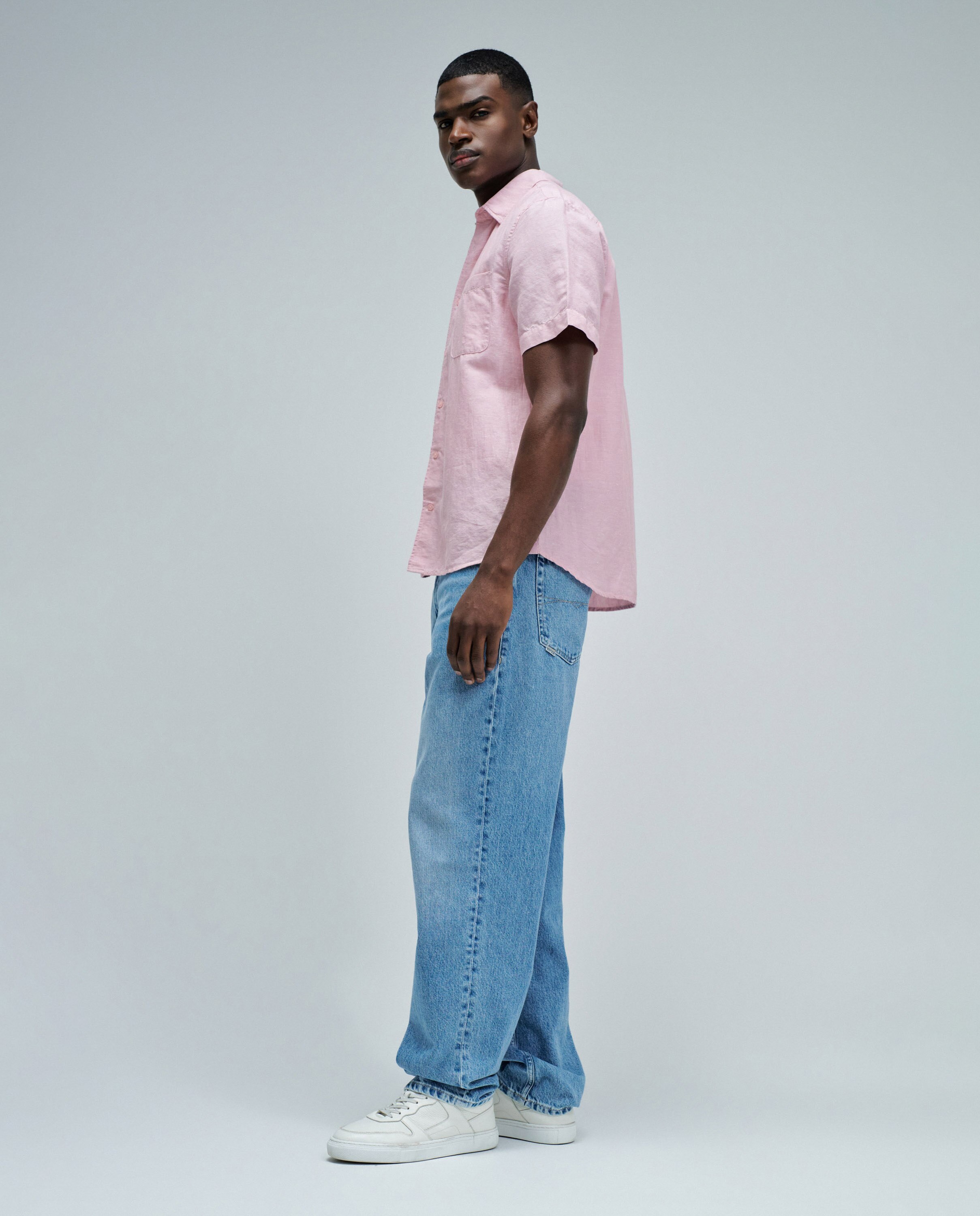Camisa com Linho Regular Fit Rosa-2