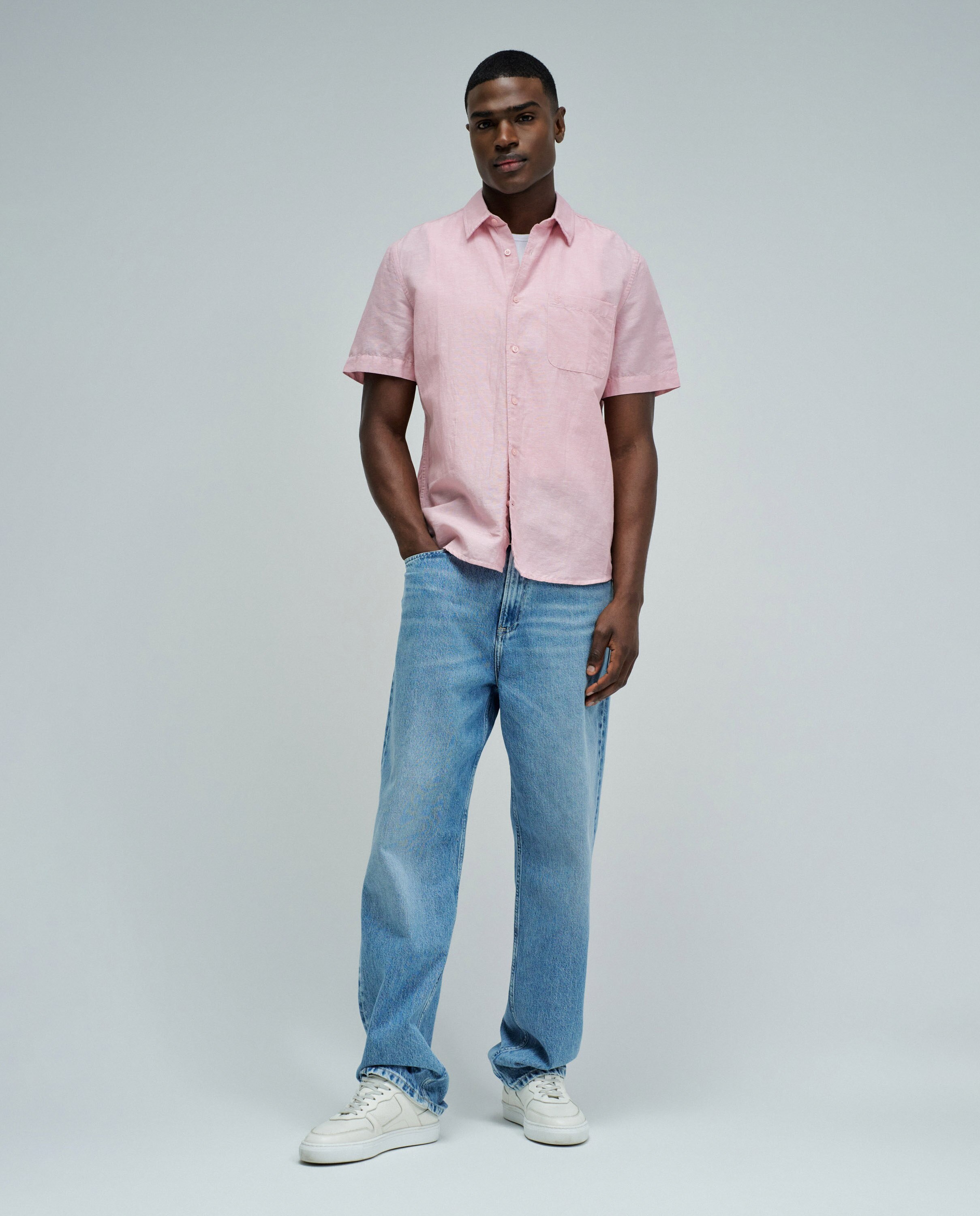 Camisa com Linho Regular Fit Rosa-5