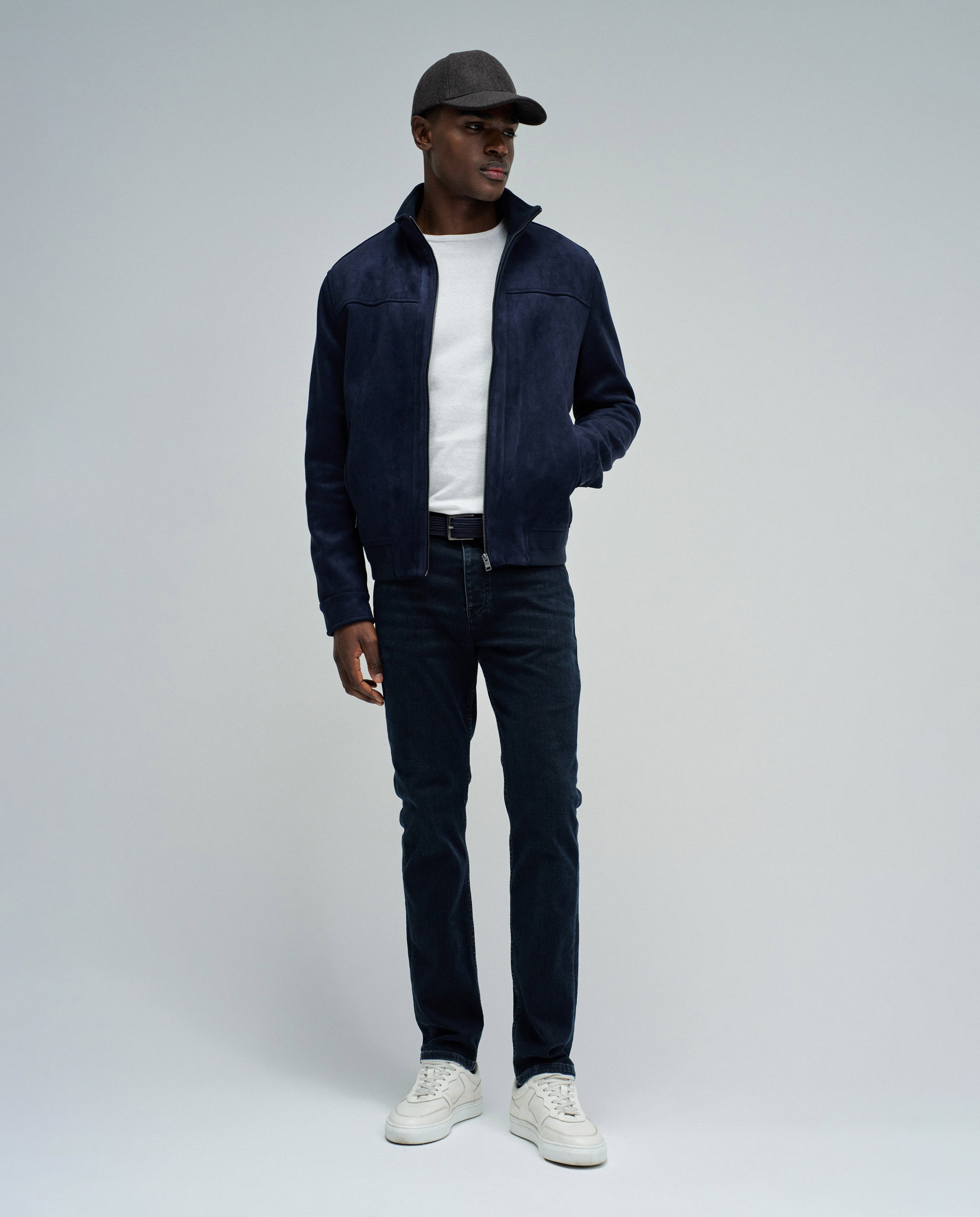 Casaco Bomber de Camurça Azul-marinho-5