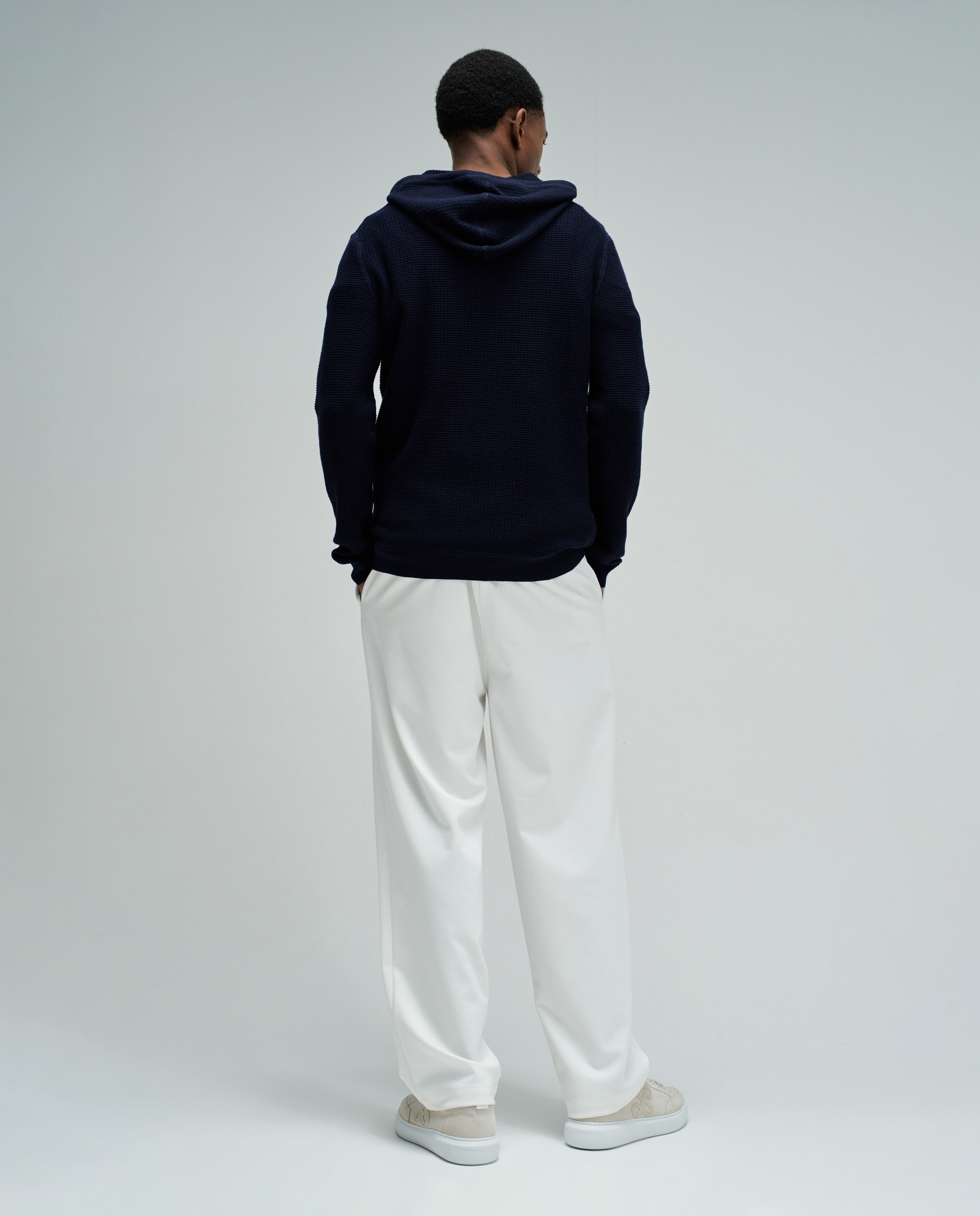 Sweatshirt com Capuz em Tecido Texturizado Azul-marinho-3