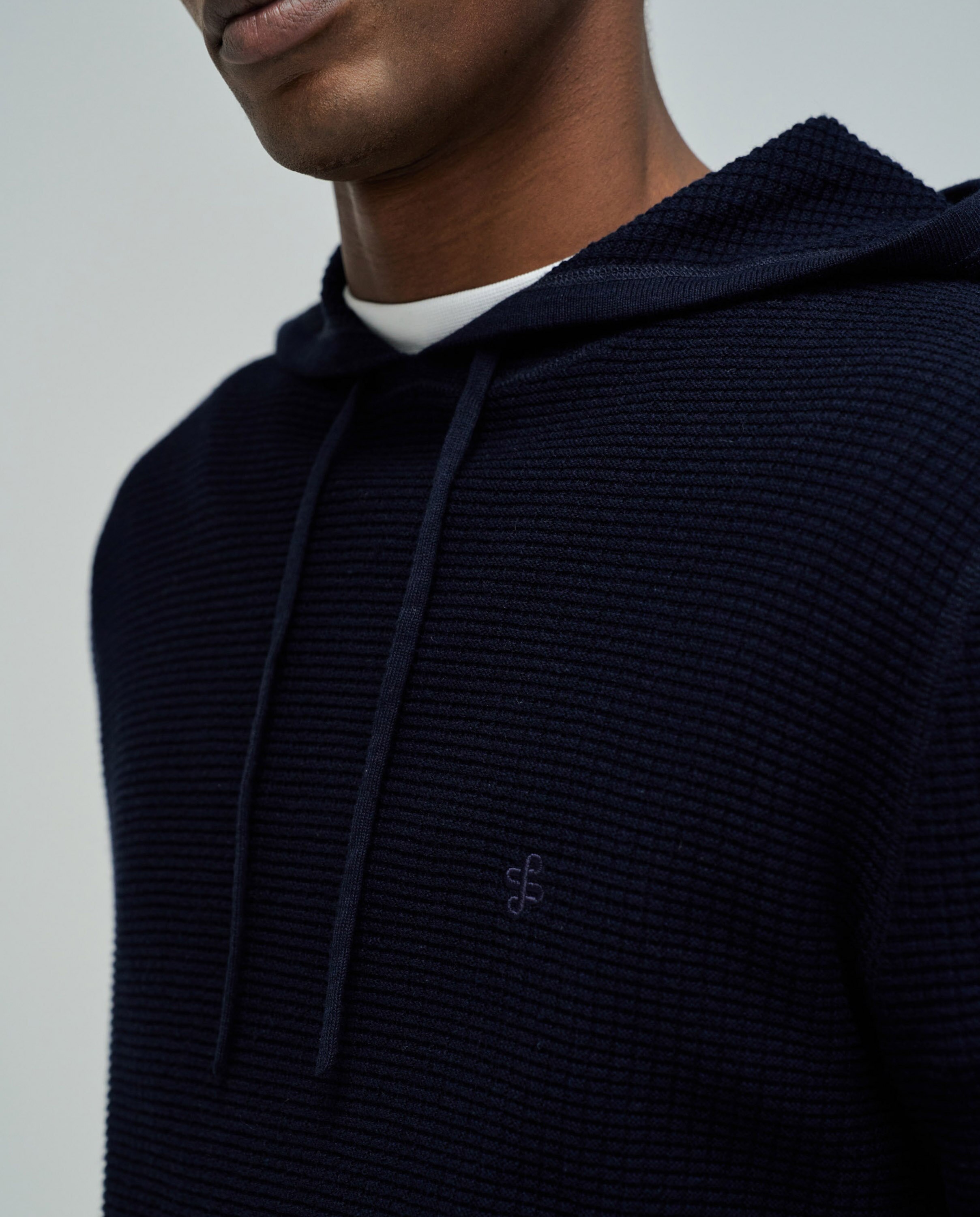 Sweatshirt com Capuz em Tecido Texturizado Azul-marinho-4