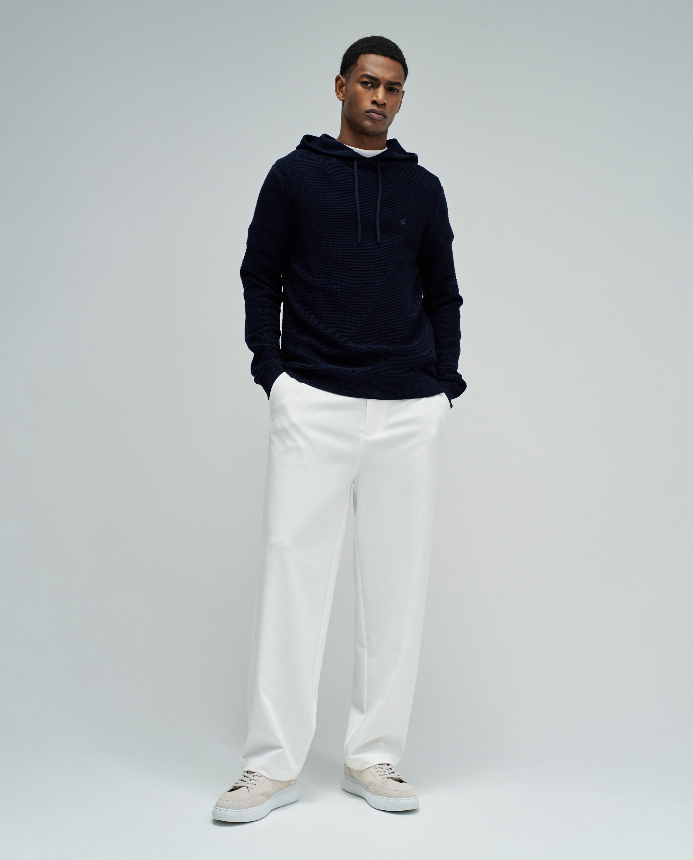 Sweatshirt com Capuz em Tecido Texturizado Azul-marinho-5
