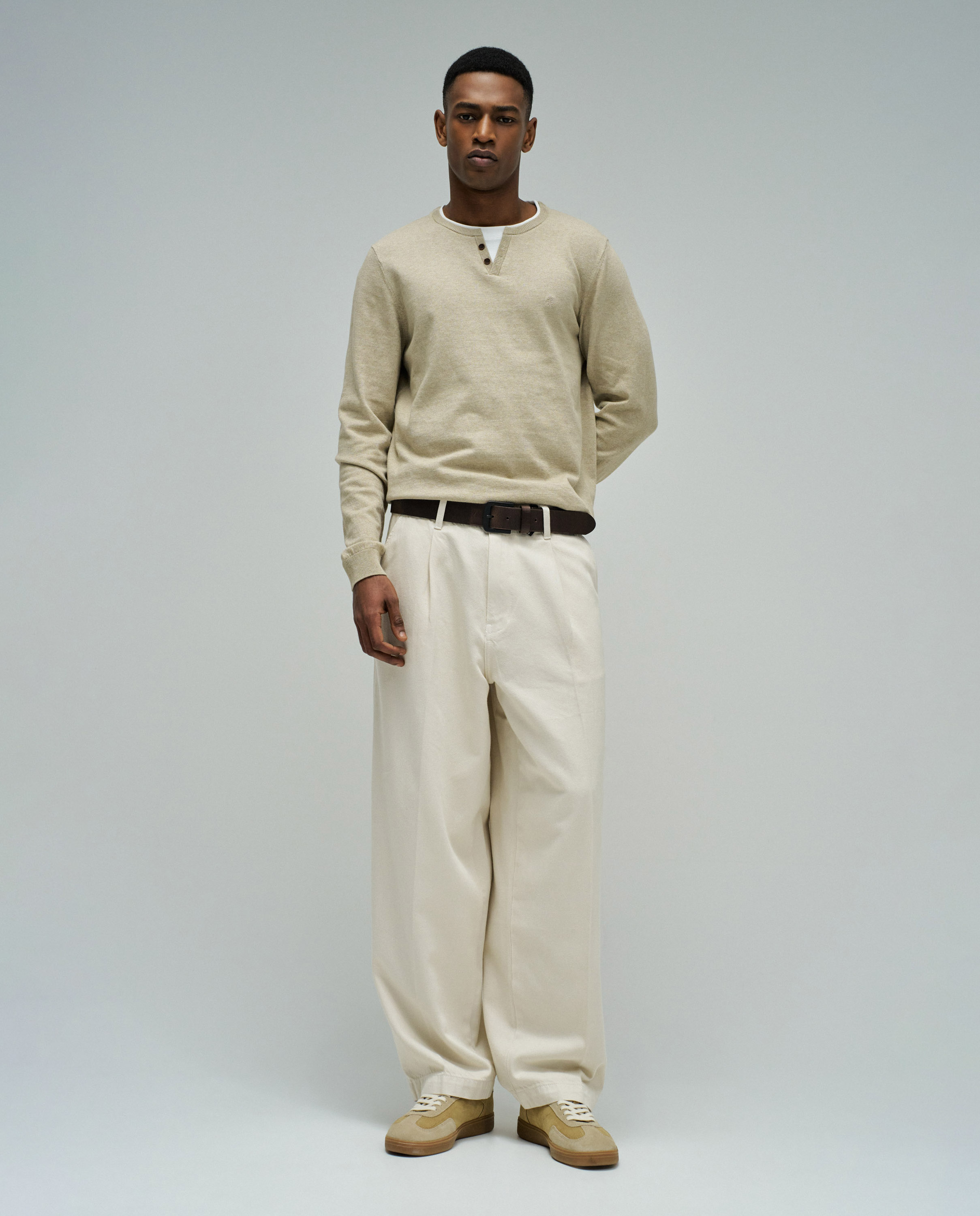 T-shirt de Manga Comprida Bege-5