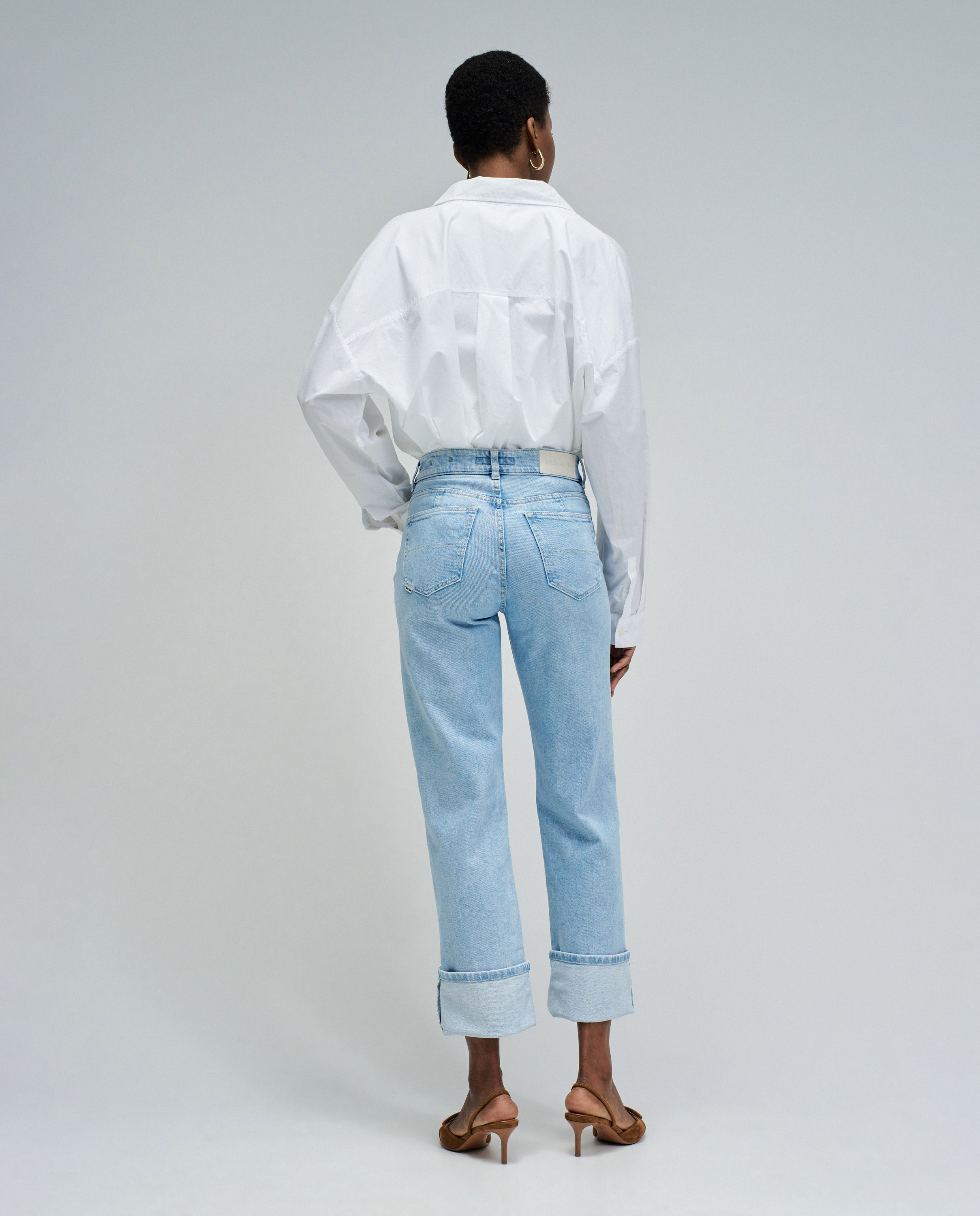 Jeans com Corte a Direito de Cintura Subida Azul-claro-3