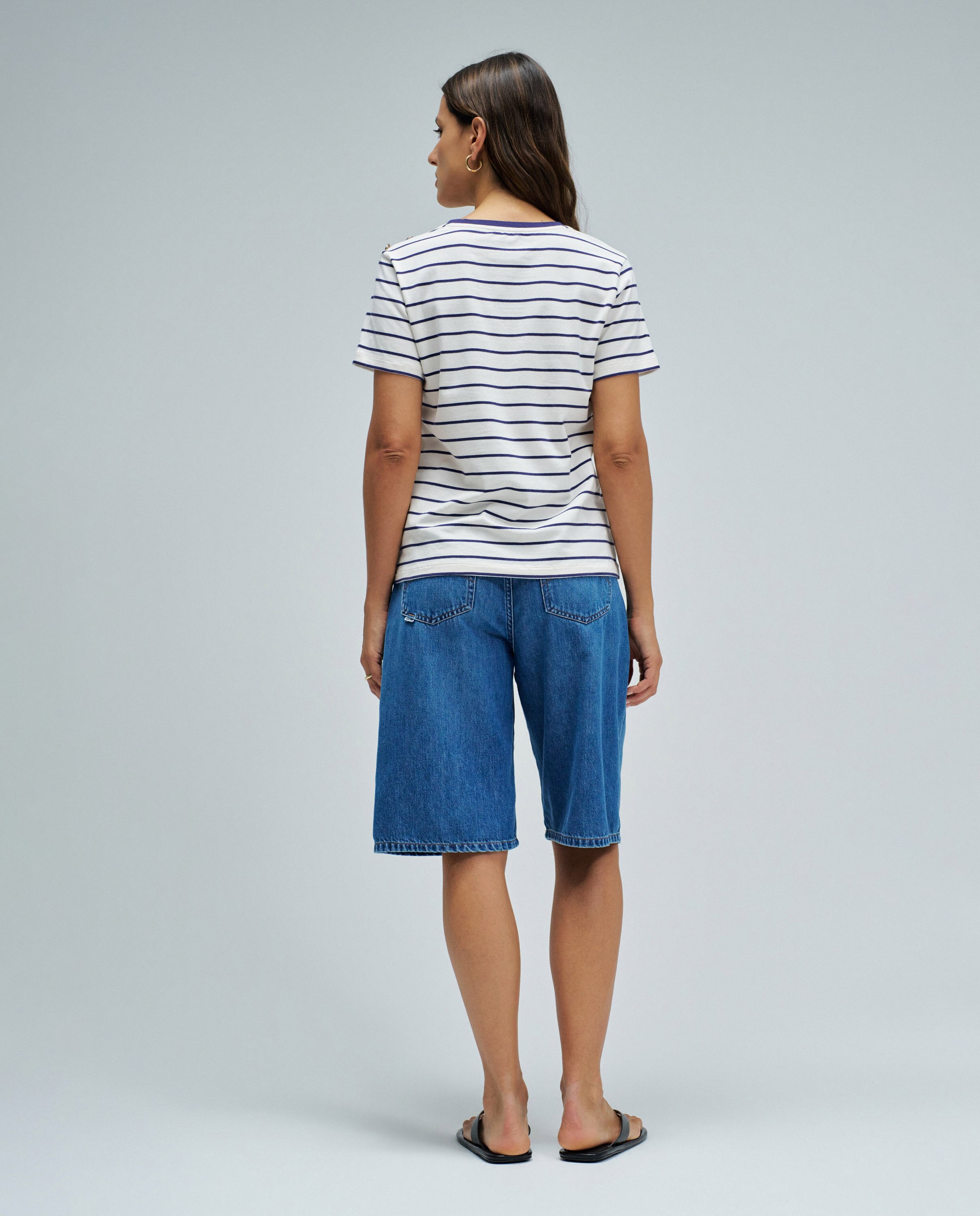 T-shirt Às Riscas com Branding Azul-3