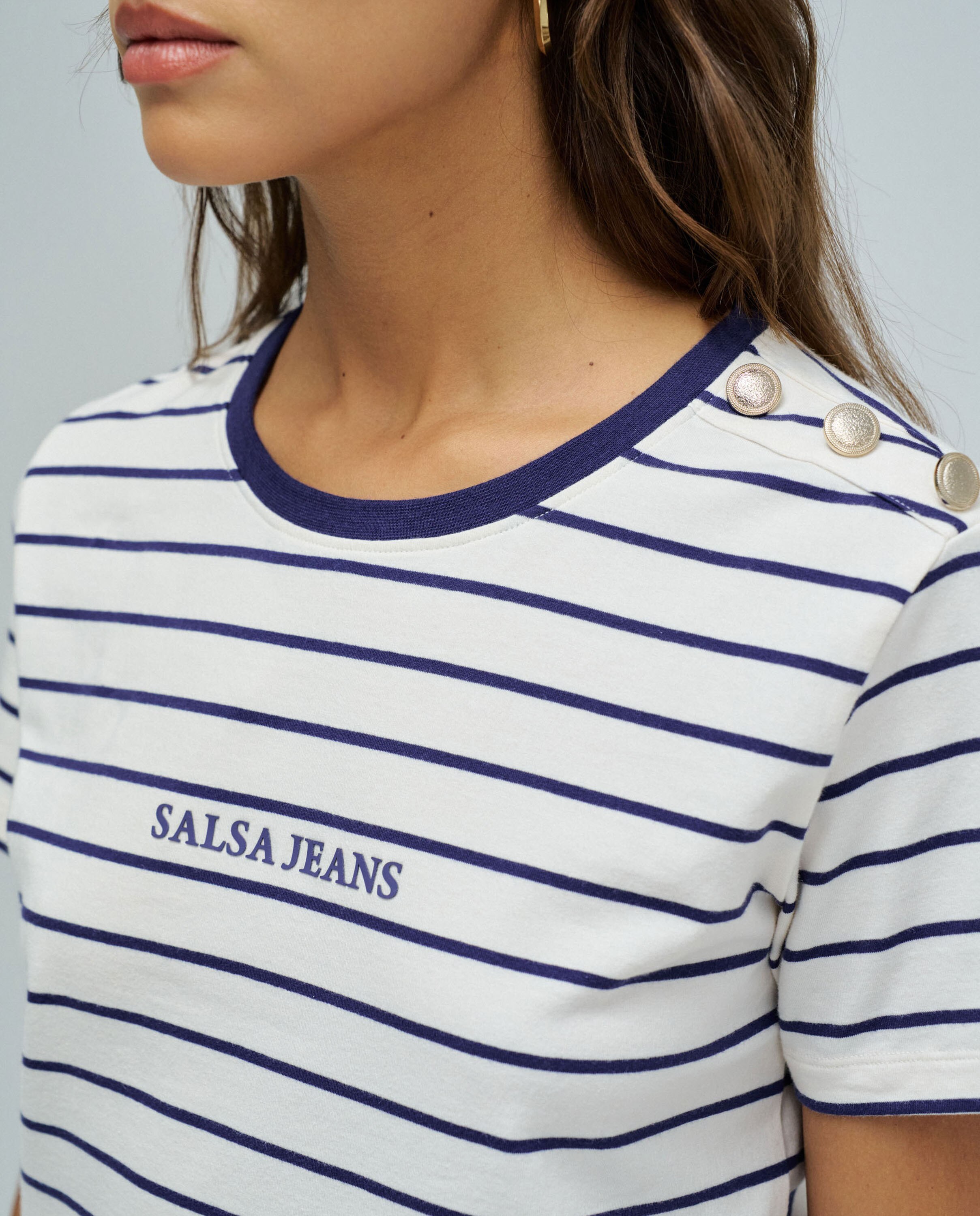 T-shirt Às Riscas com Branding Azul-4