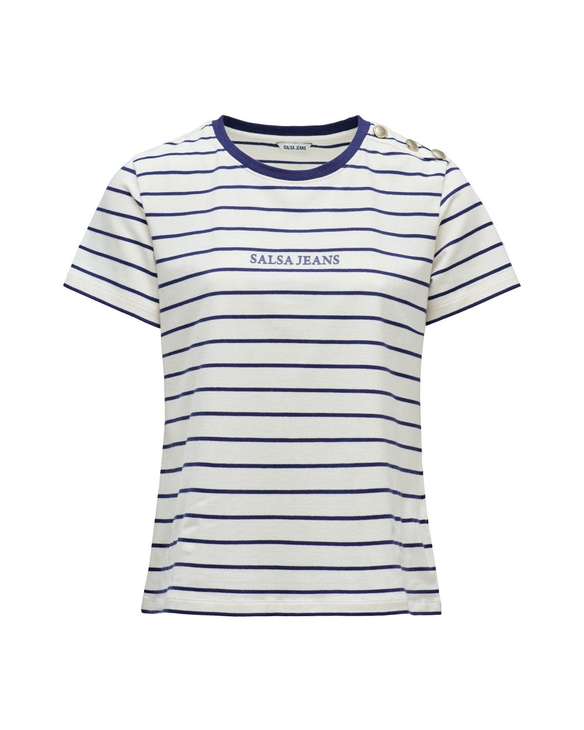 T-shirt Às Riscas com Branding Azul-6