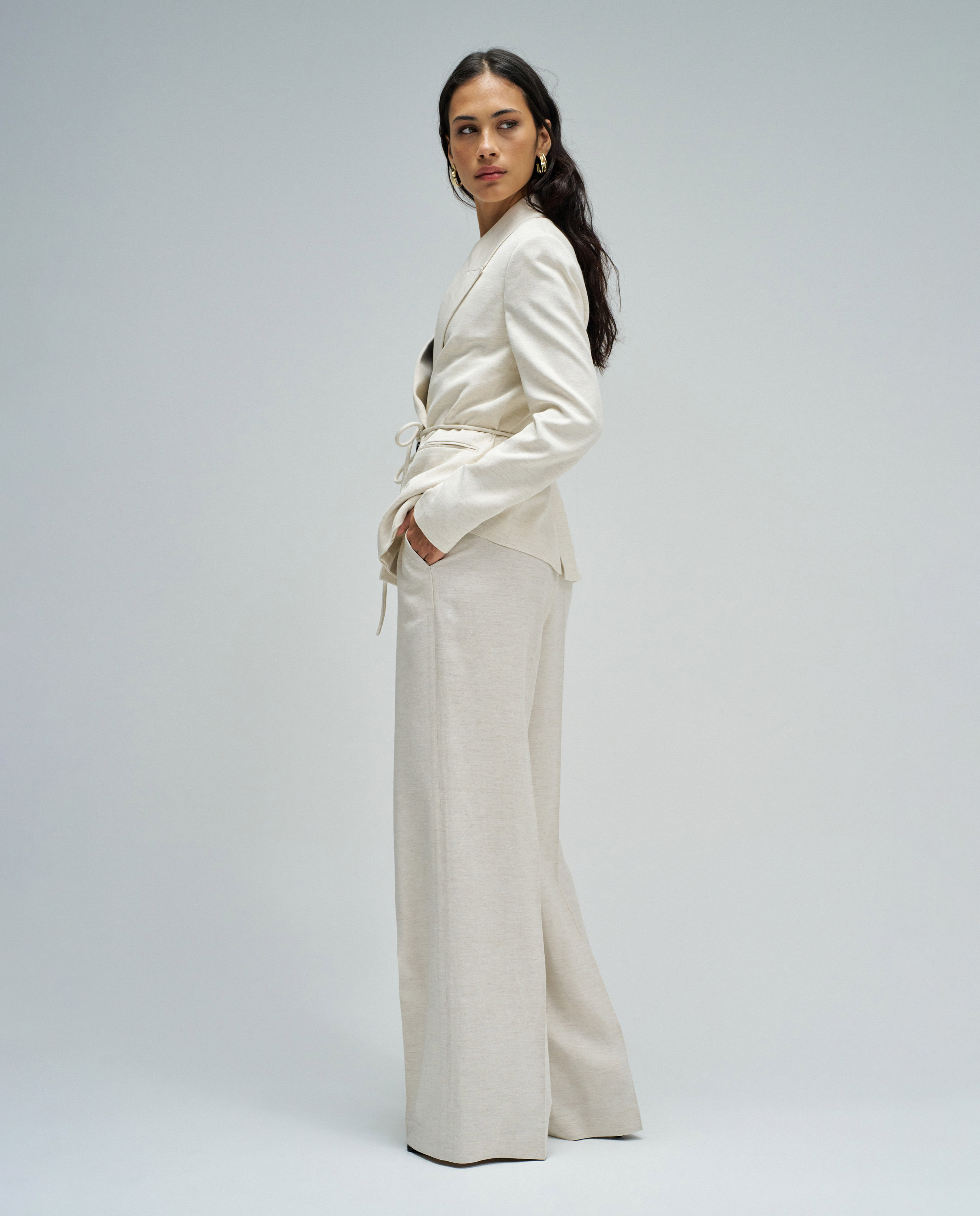 Blazer com Linho de Silhueta Regular Branco-2