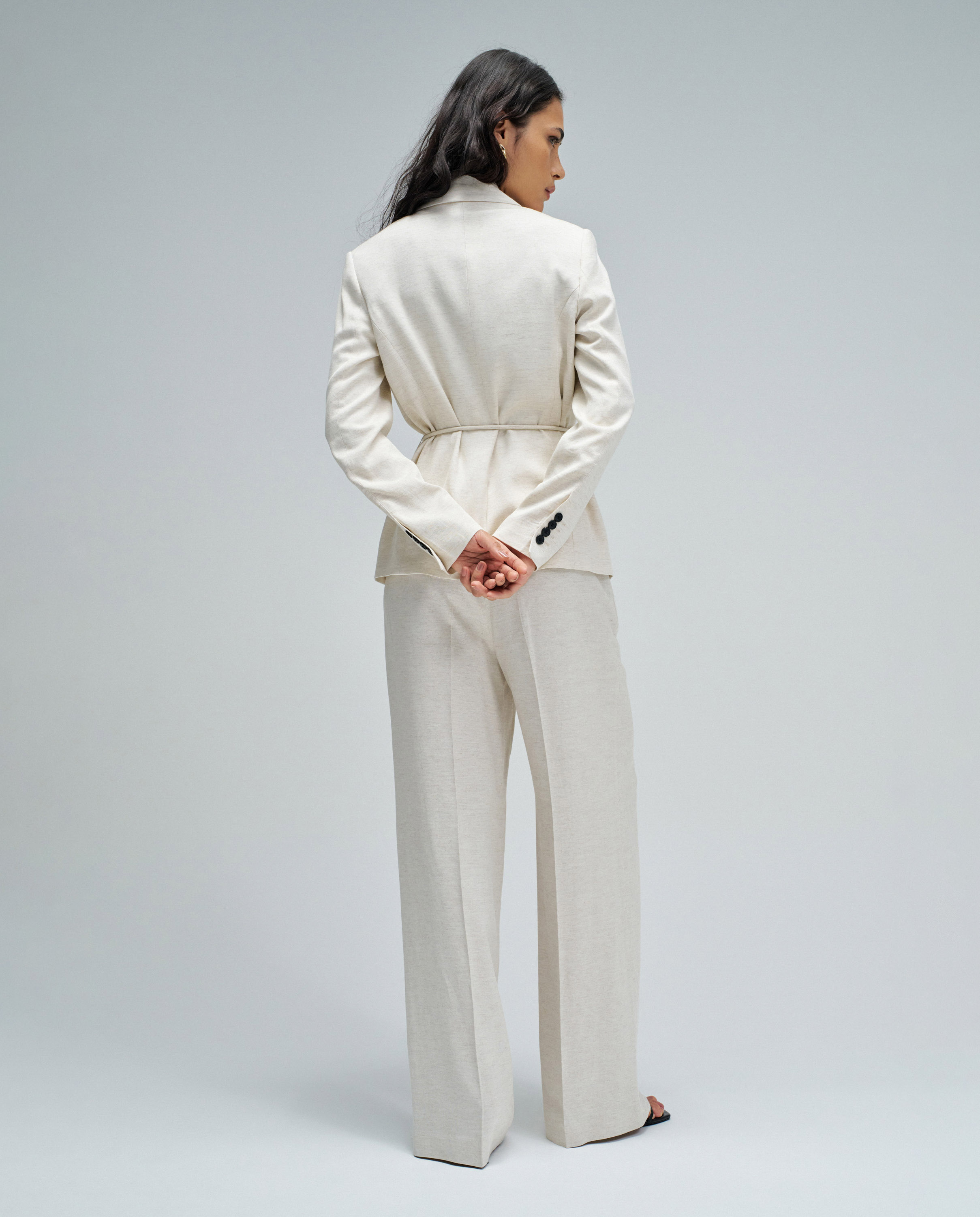 Blazer com Linho de Silhueta Regular Branco-3