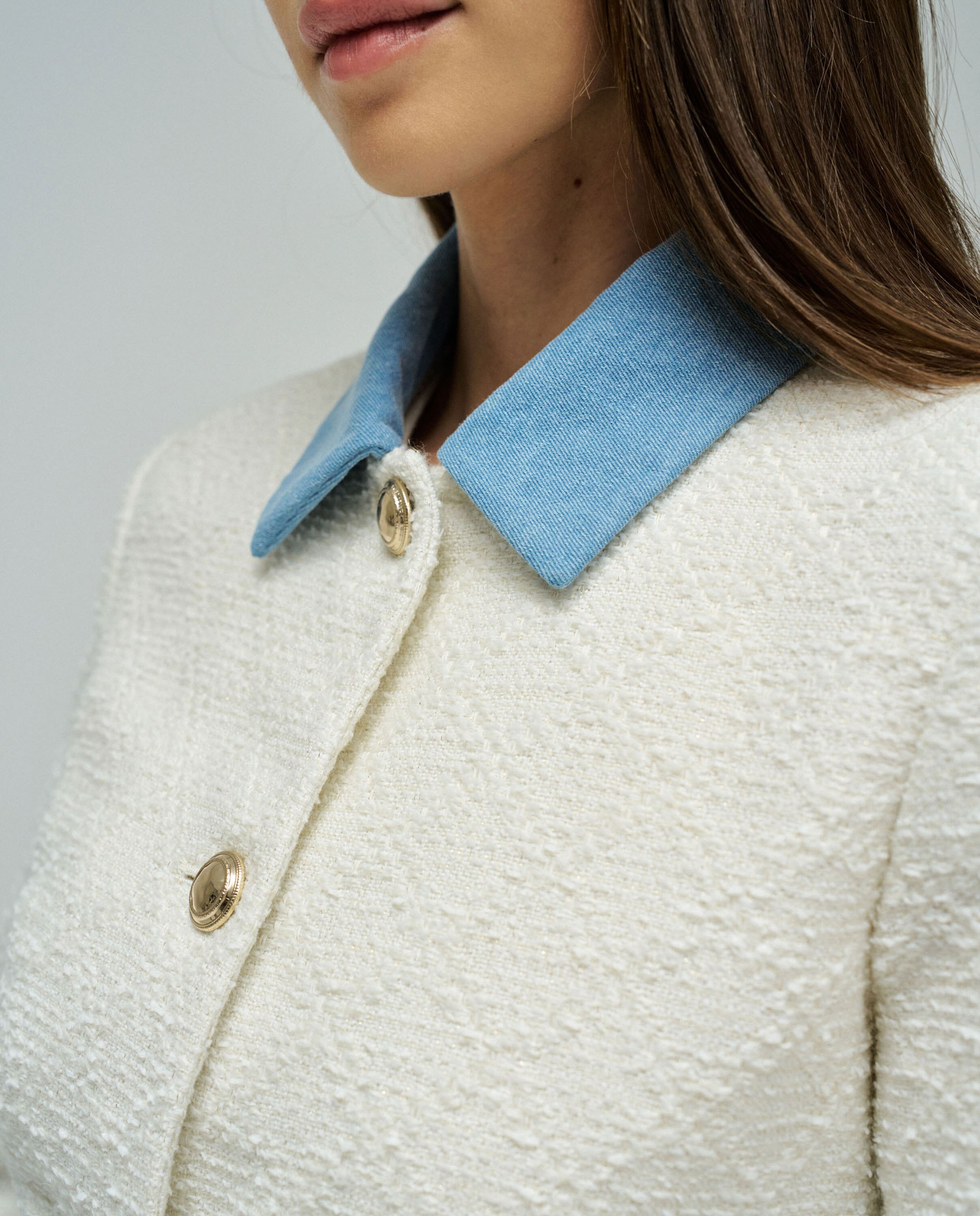 Casaco em Tweed com Detalhes em Denim Natural-4