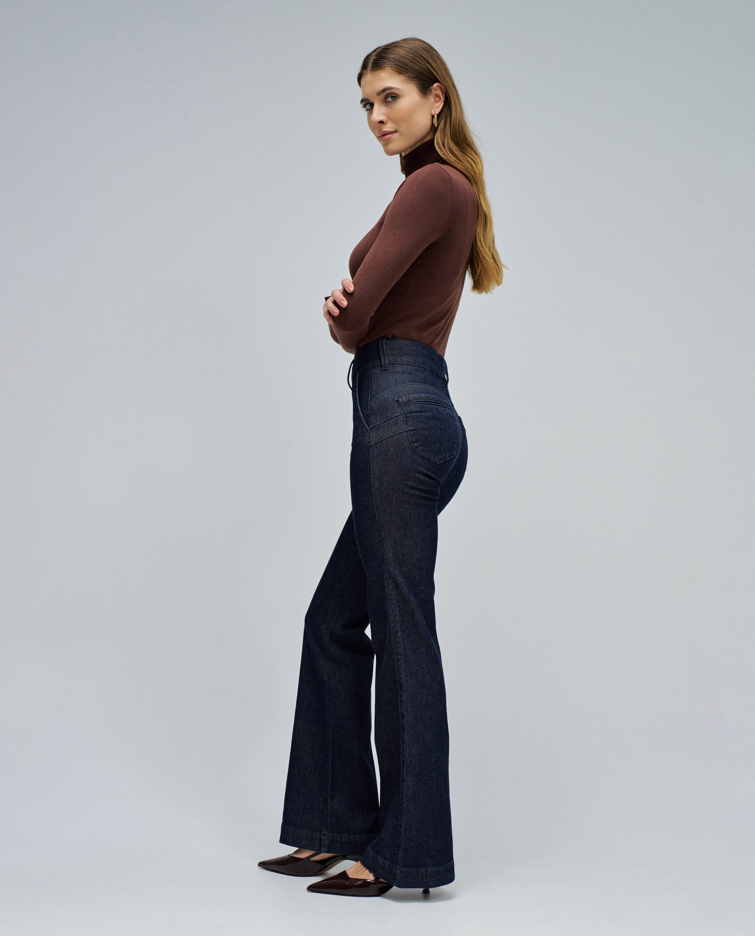 Jeans Secret Calças Chino Push In Flare Azul-escuro-2