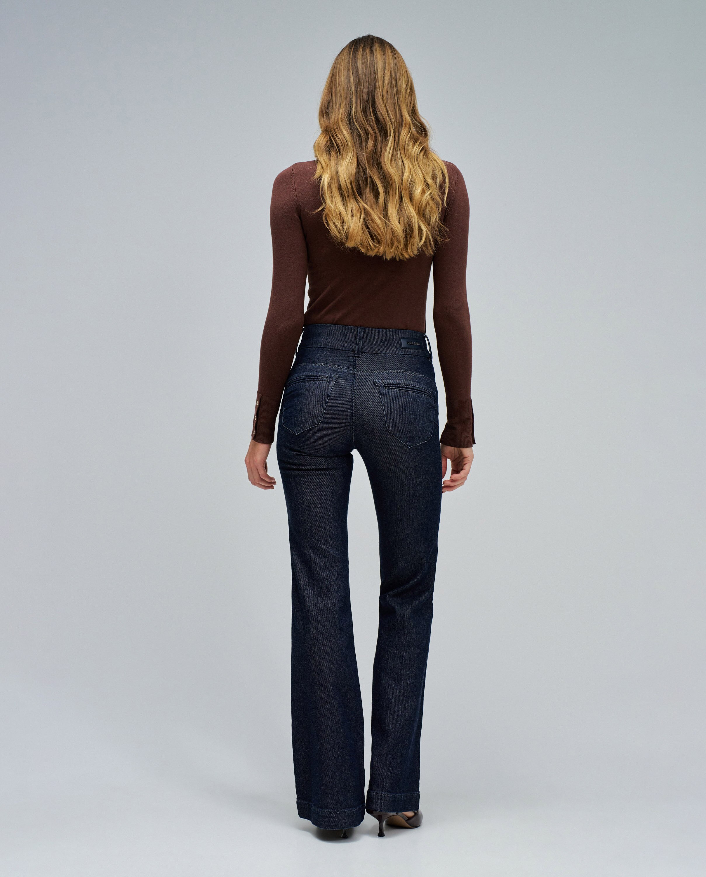 Jeans Secret Calças Chino Push In Flare Azul-escuro-3