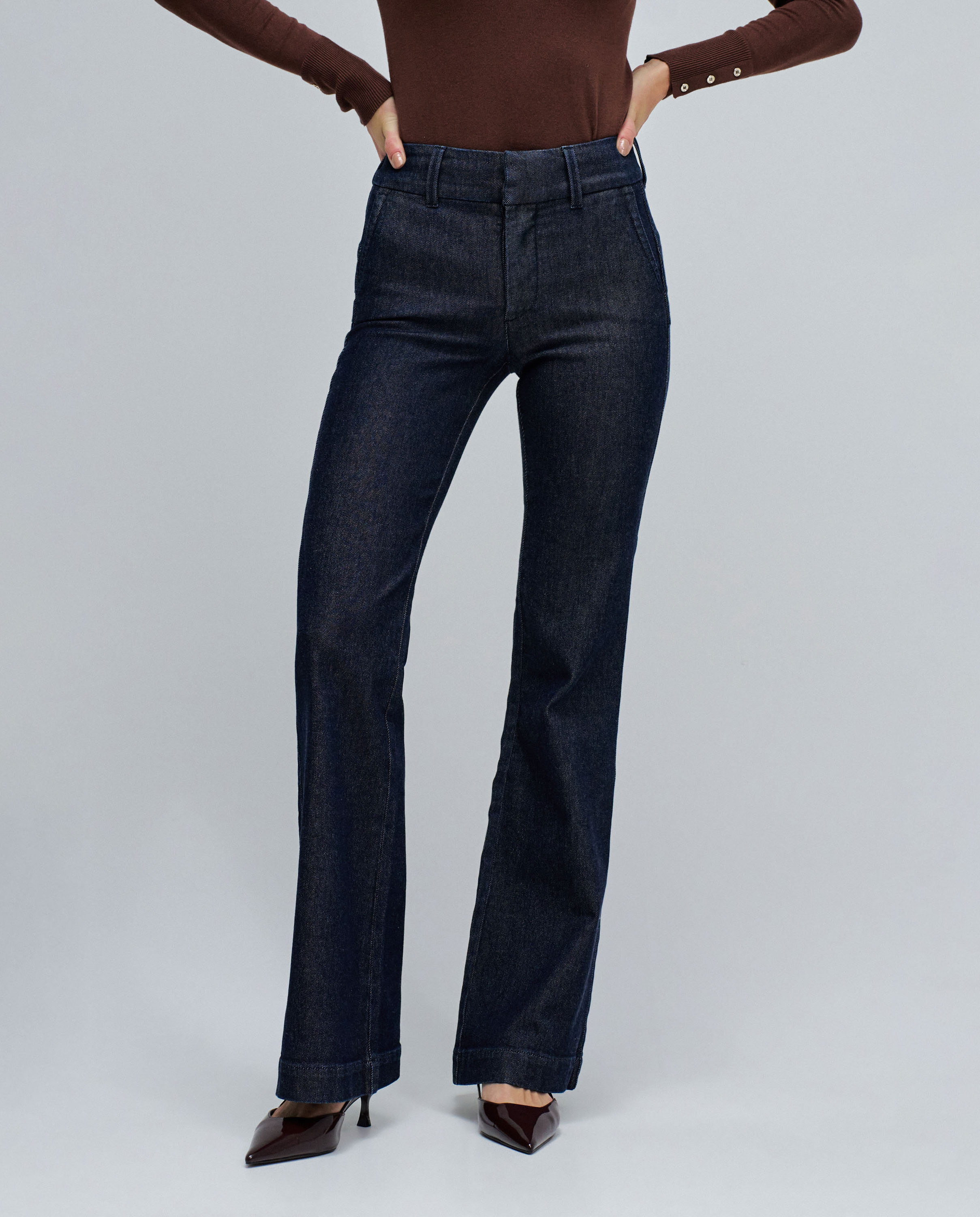 Jeans Secret Calças Chino Push In Flare Azul-escuro-5