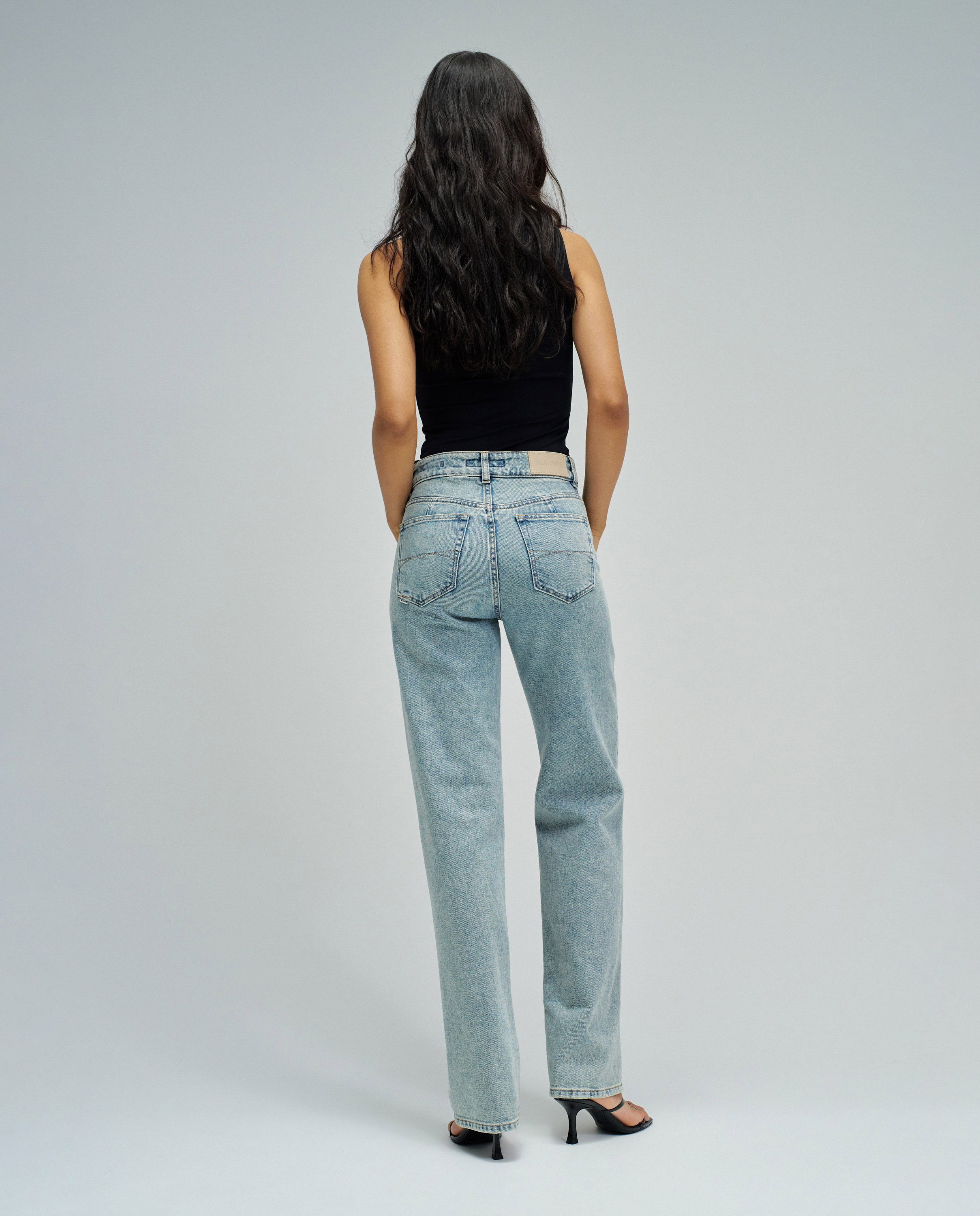 Jeans com Corte a Direito Azul-claro-3